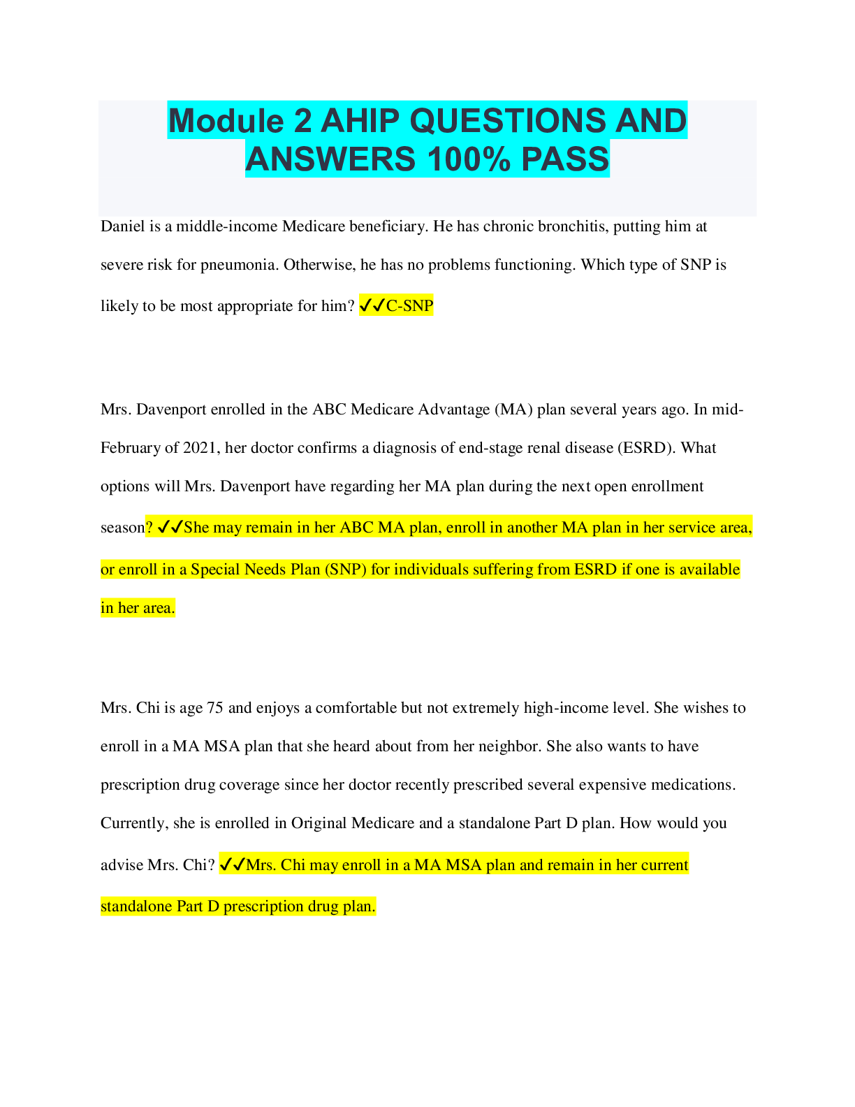 Module 2 AHIP QUESTIONS AND ANSWERS 100% PASS | ScholarFriends
