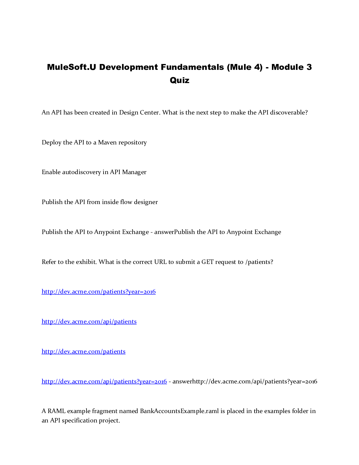 Preview image of MuleSoft.U Development Fundamentals (Mule 4) - Module 3 Quiz document
