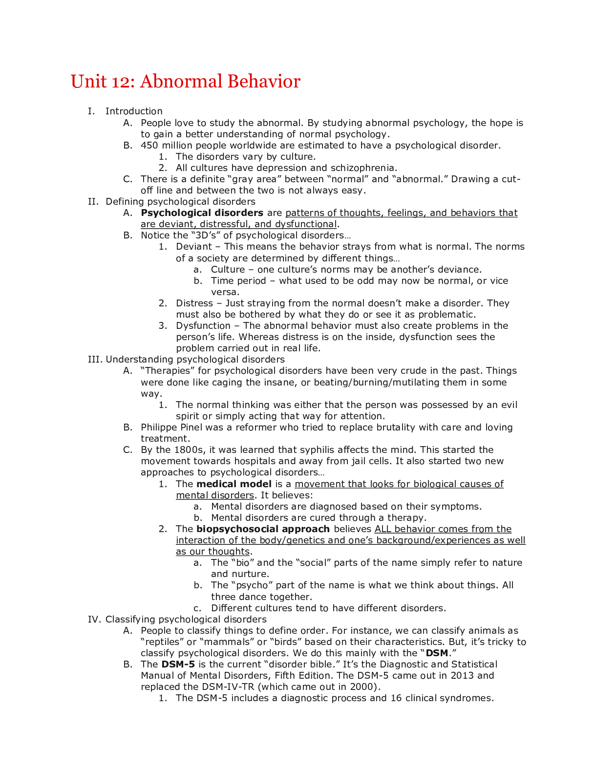 Preview image of Myers_Abnormal_Behavior_notes. Unit 12: Abnormal Behavior document