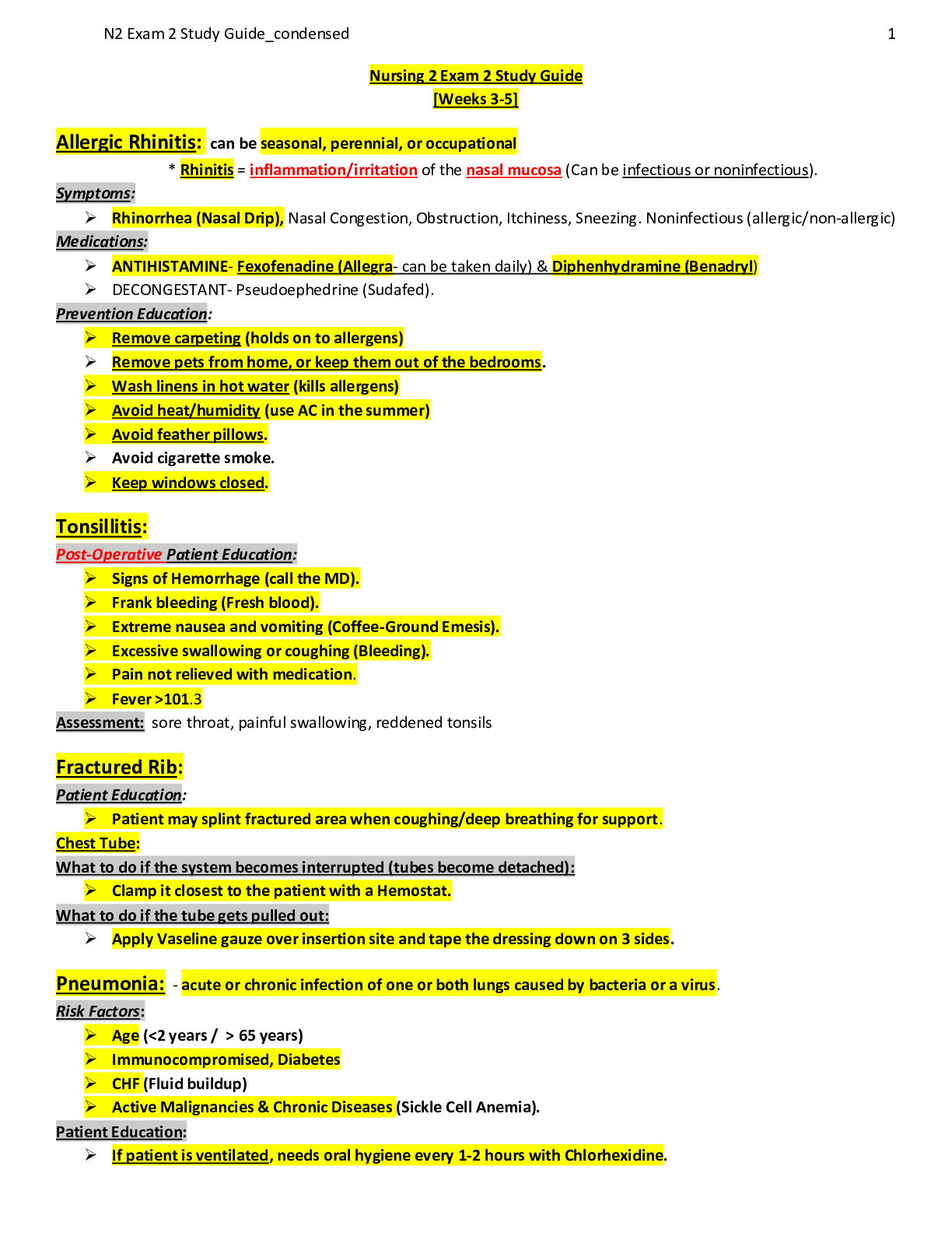 Preview image of NUR 2058 Nursing 2 Exam 2 Study Guide  [Weeks 3-5] document