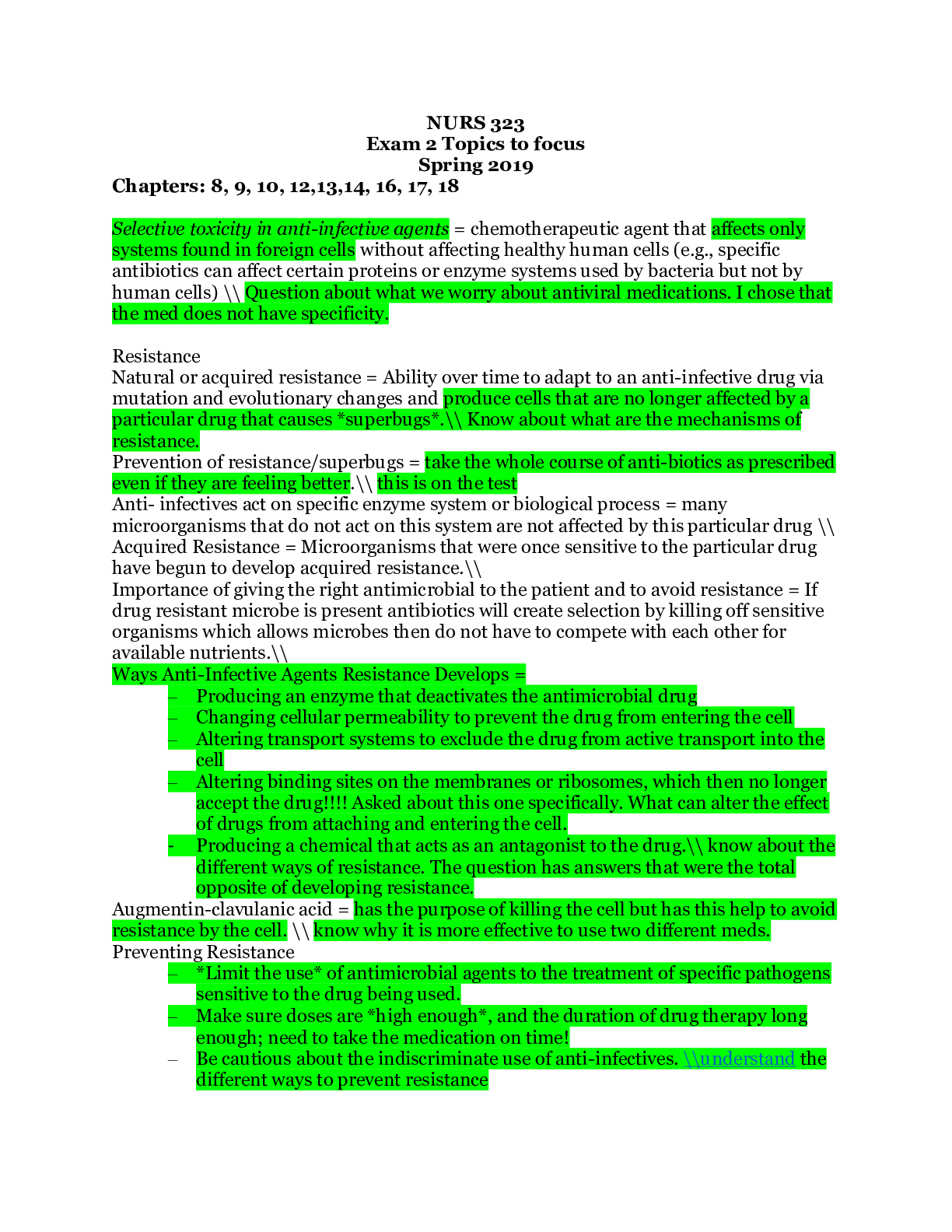 Preview image for NURS 323_Exam 2_Concepts for Focus Review_Spring2019