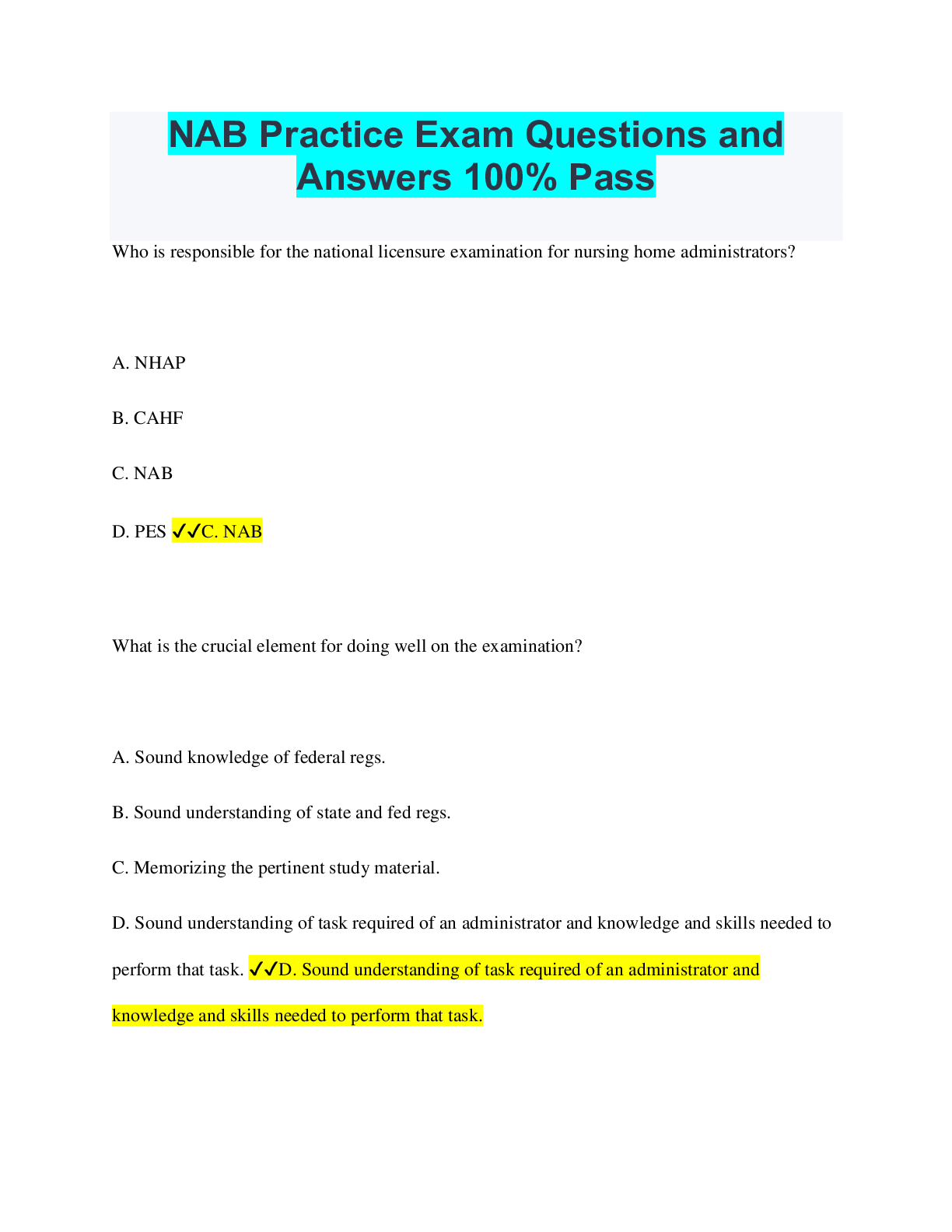 NAB Practice Exam Questions and Answers 100% Pass – Scholarfriends ...