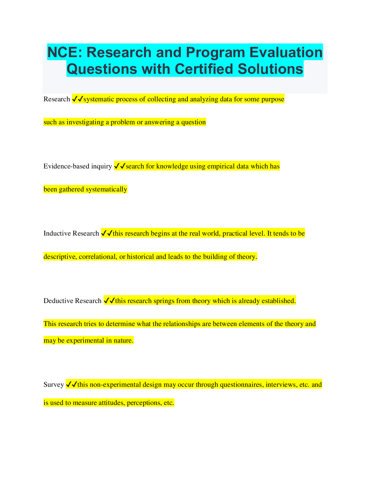 NCE: Research and Program Evaluation Questions with Certified Solutions ...