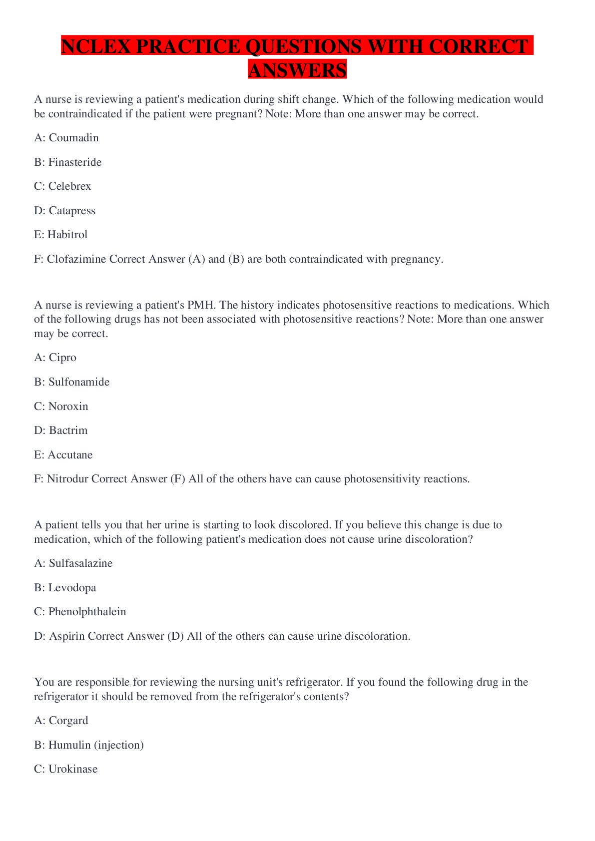 NCLEX PRACTICE QUESTIONS WITH CORRECT ANSWERS | ScholarFriends