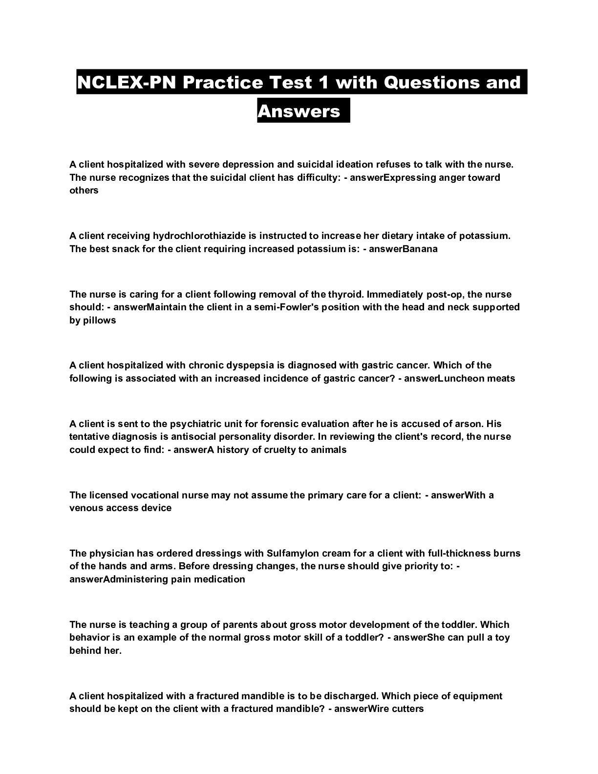 NCLEX-PN Practice Test 1 with Questions and Answers - Scholarfriends