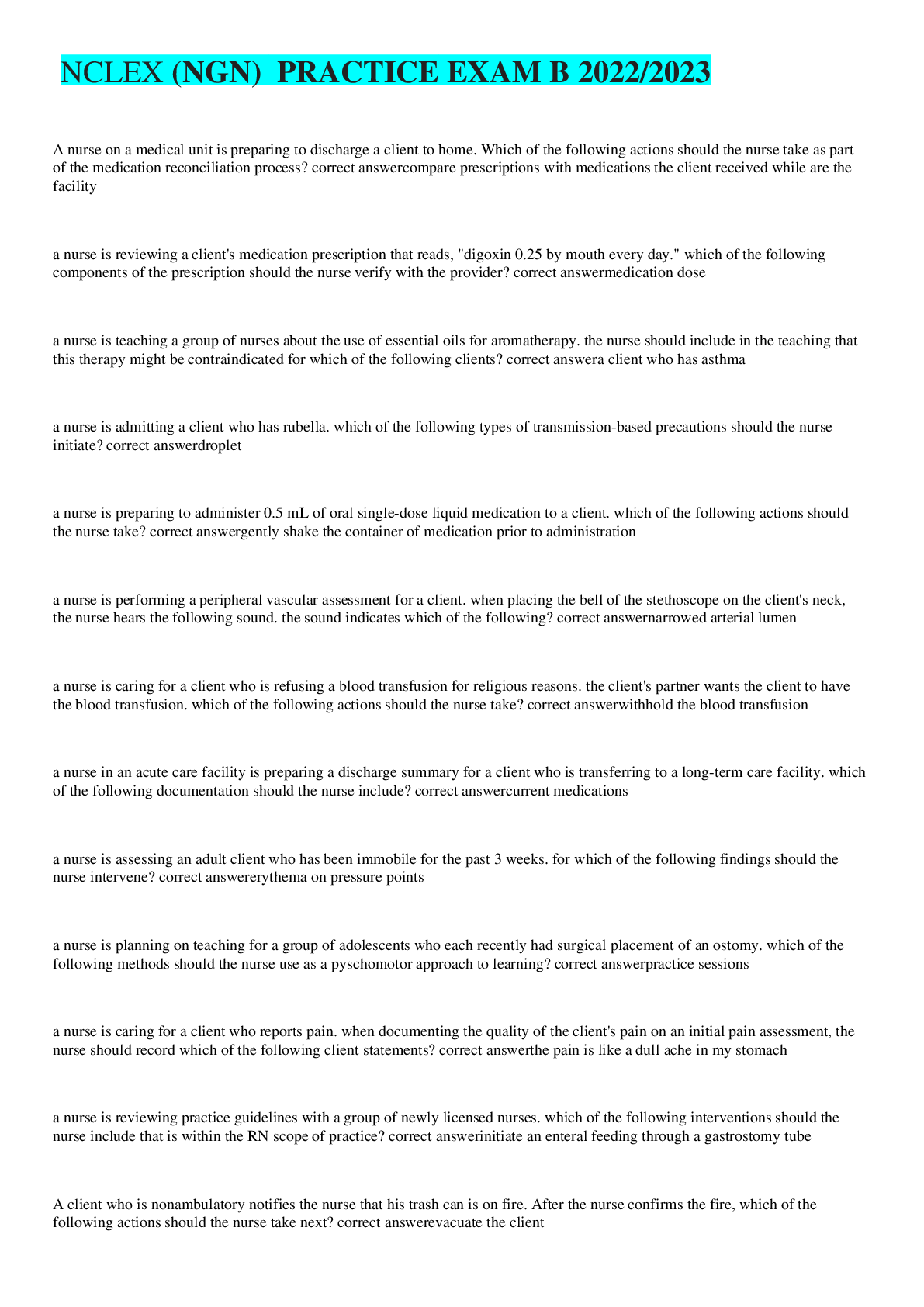 Preview image of NCLEX (NGN)  PRACTICE EXAM B 2022/2023 document