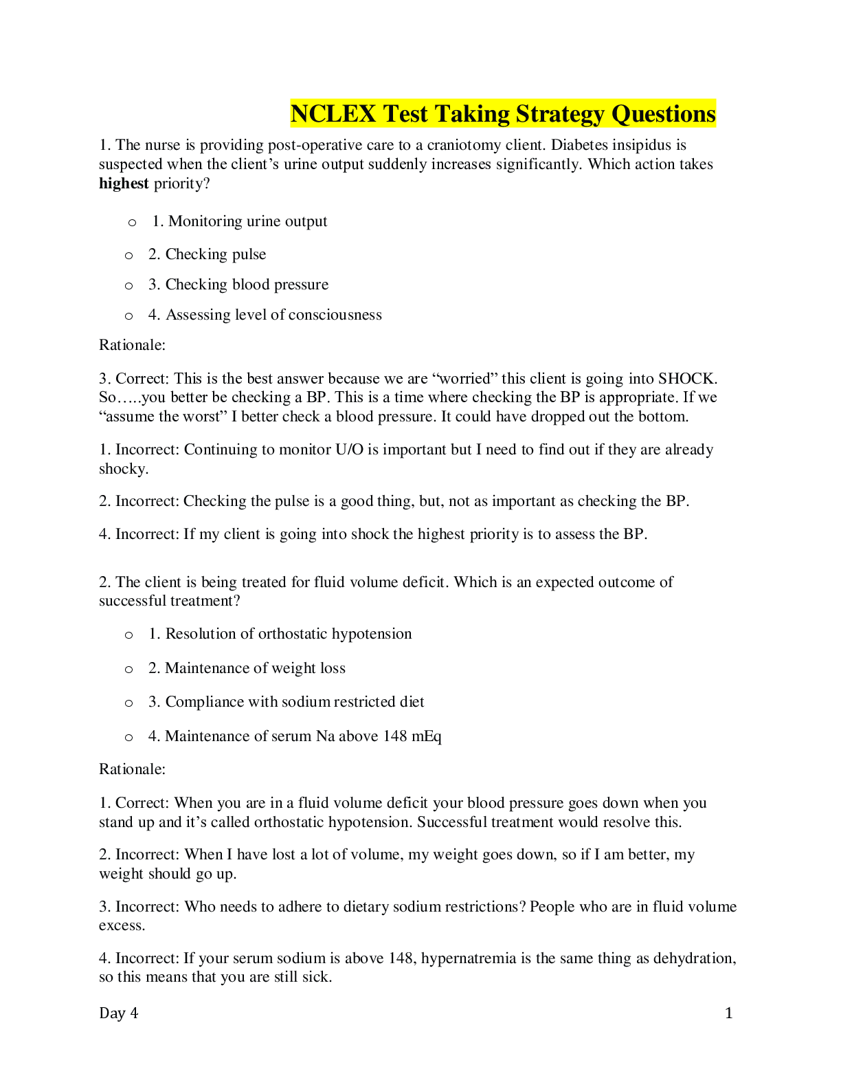 NCLEX Test Taking Strategy Questions (Complete Answers) | ScholarFriends