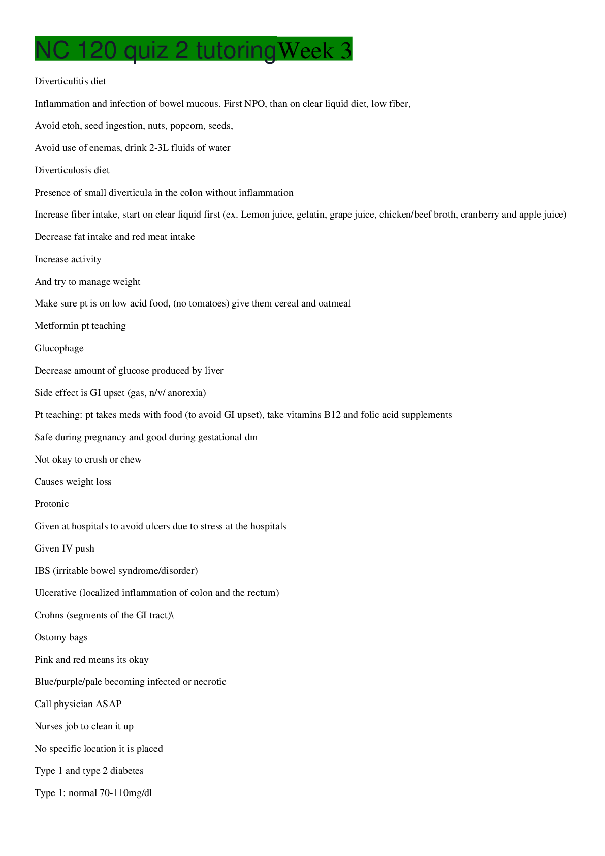Preview image of NC 120 quiz 2 tutoring Week 3,100% CORRECT document