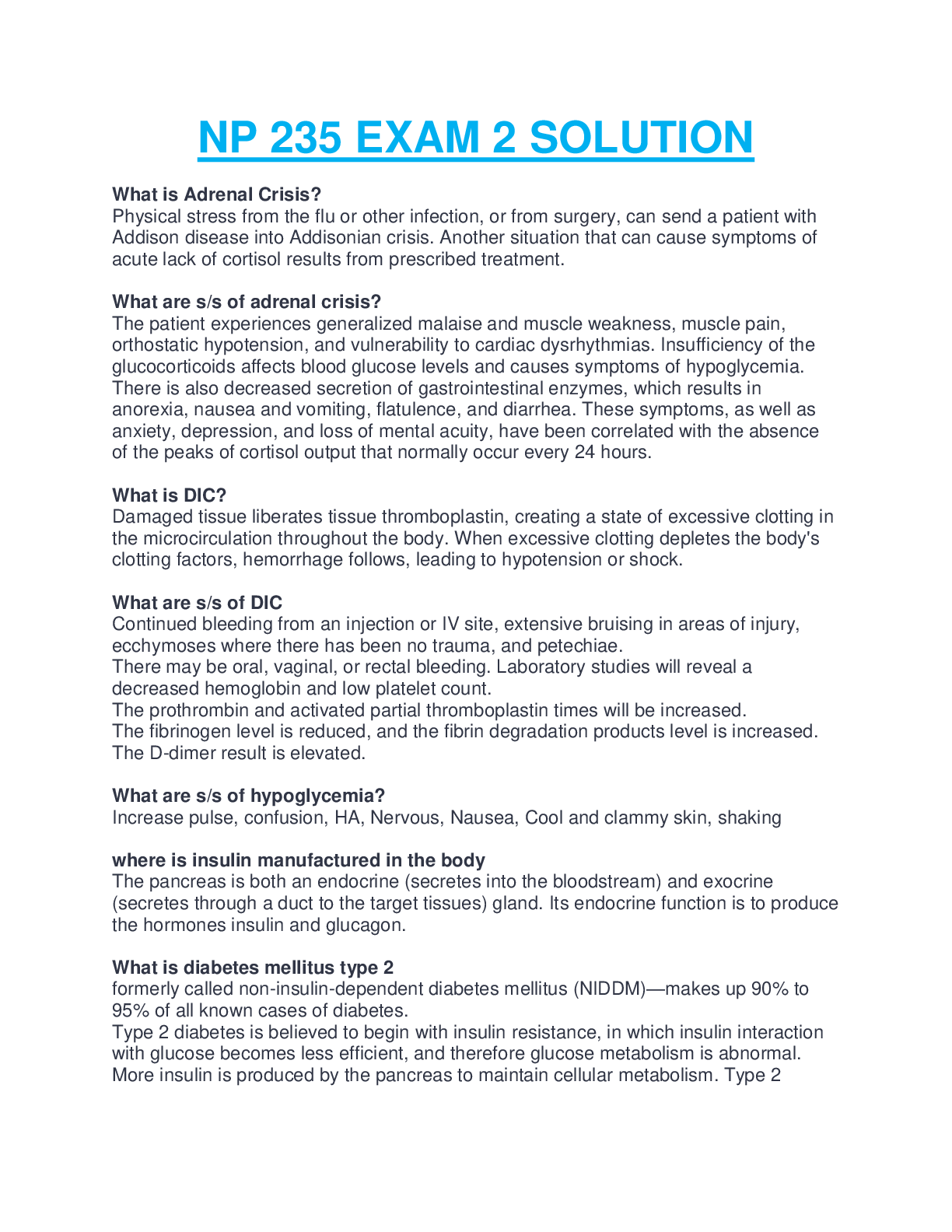 NP 235 EXAM 2 REVIEW QUESTIONS AND ANSWERS COMPLETE GUIDE SOLUTION ...