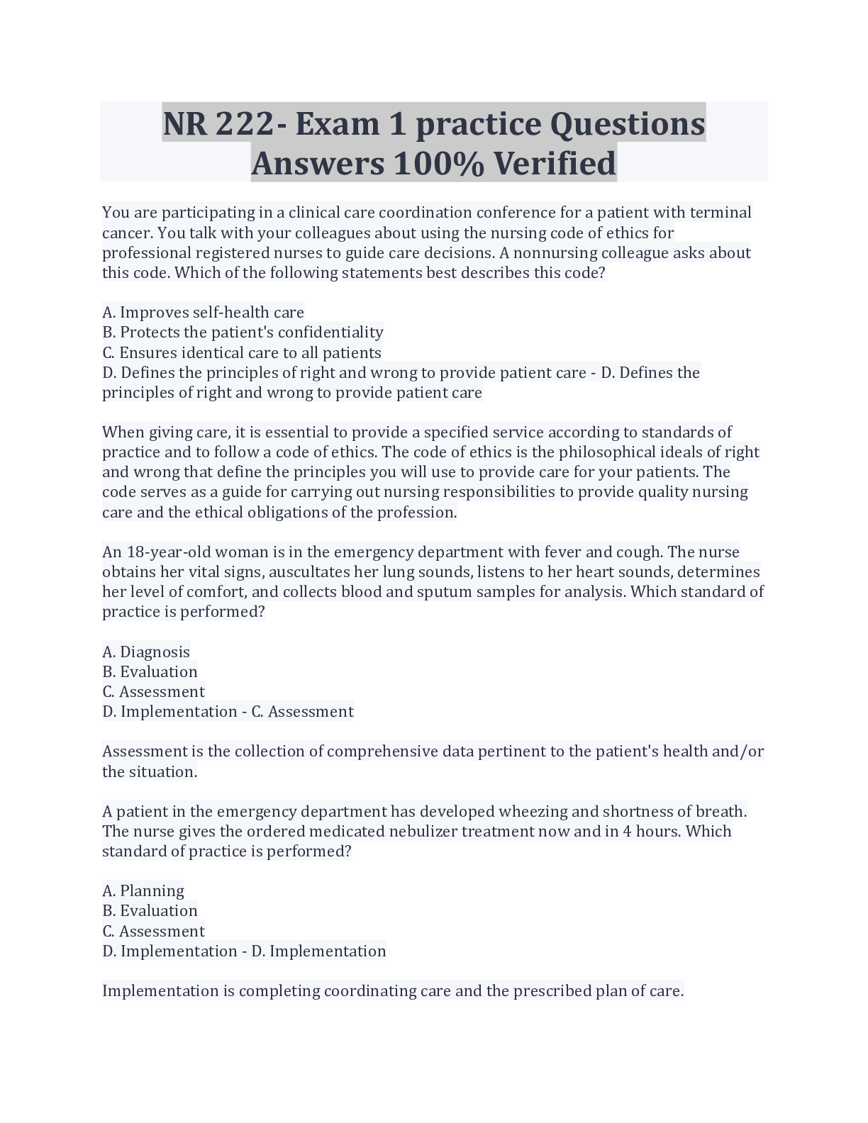 NR 222- Exam 1 practice Questions Answers 100% Verified ...