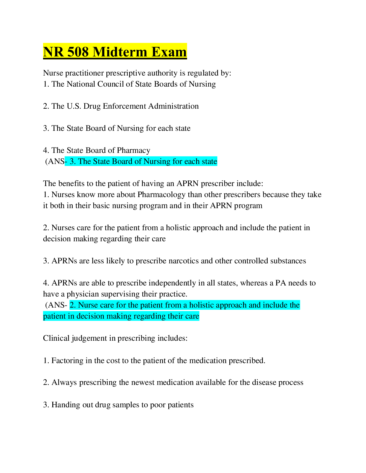 NR 508 Midterm Exam, 2021 Update Study Guide, Correctly Answered Que ...
