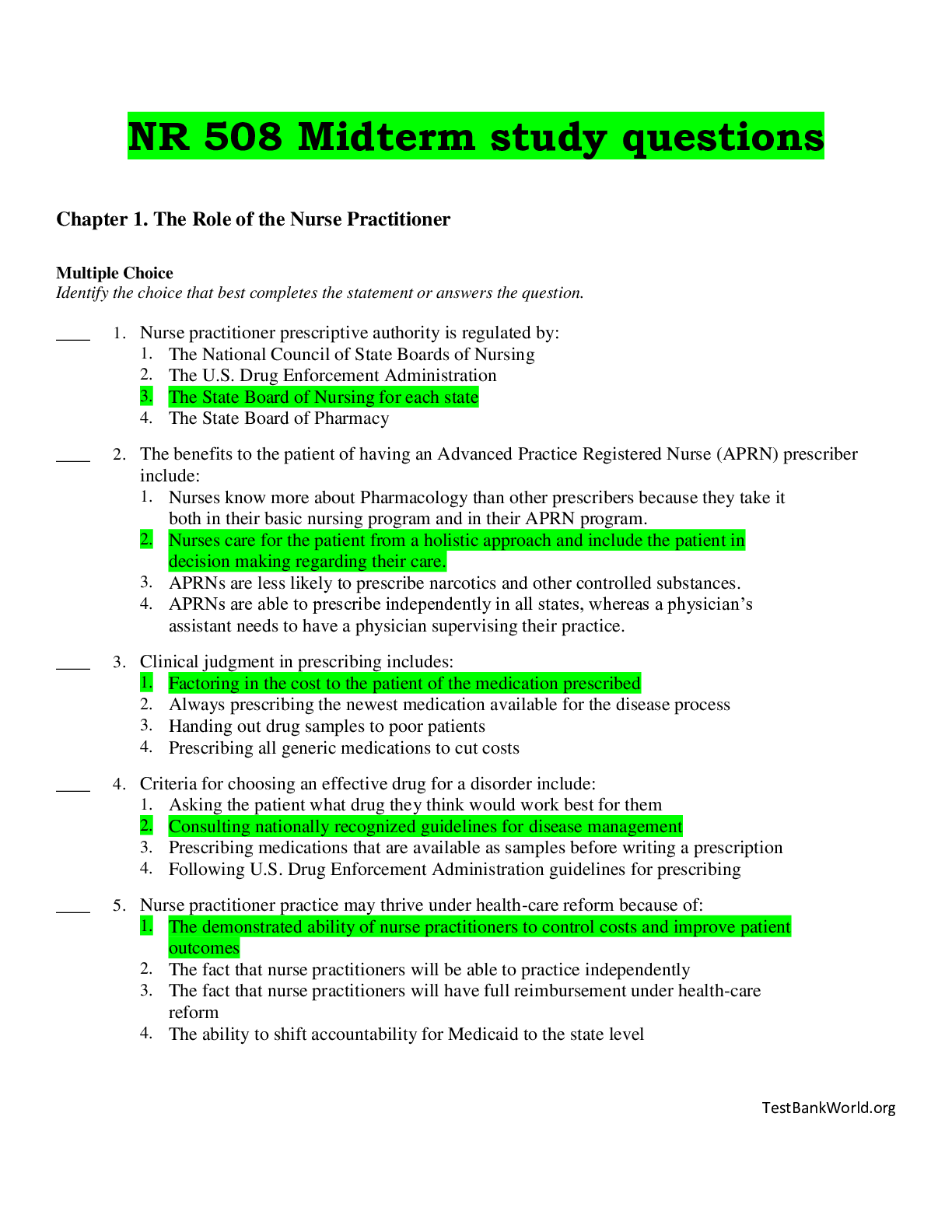 NR 508 Midterm study questions – Scholarfriends - Scholarfriends