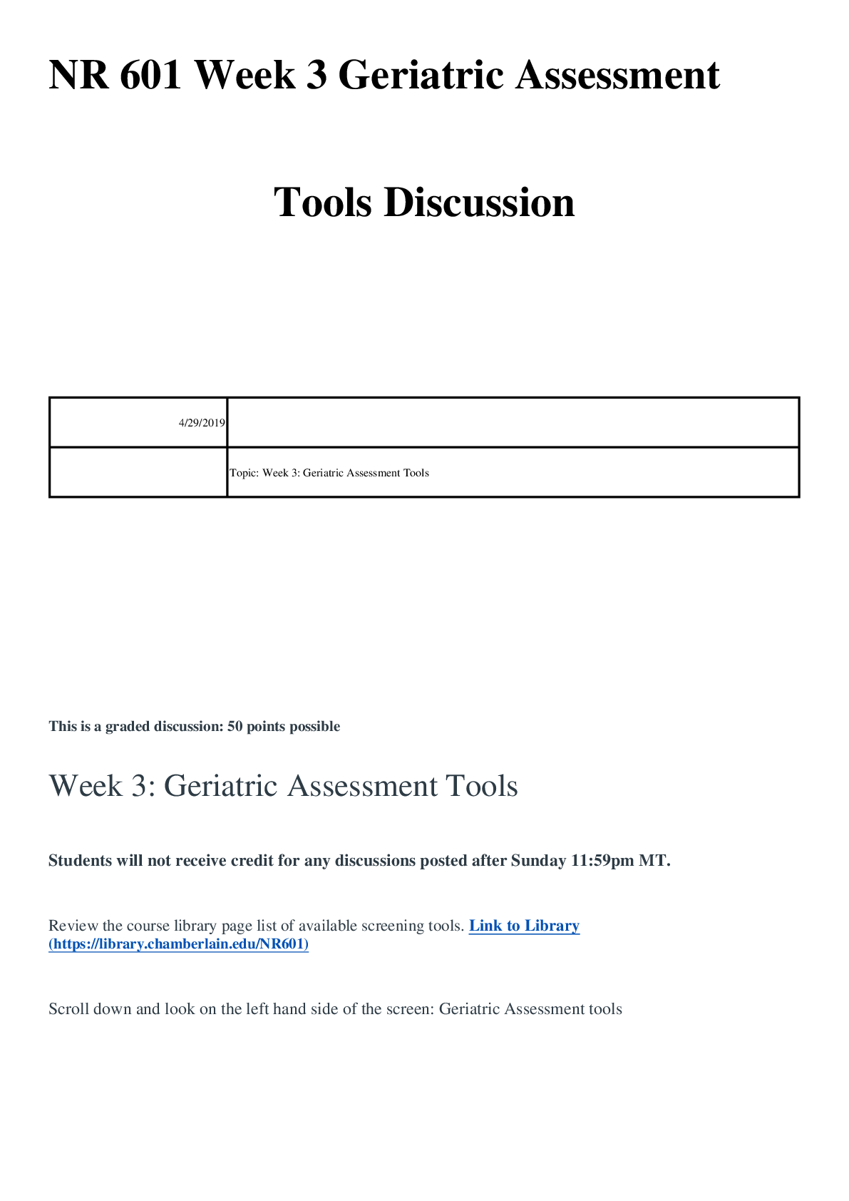 NR 601 Week 3 Geriatric Assessment Tools Discussion | ScholarFriends