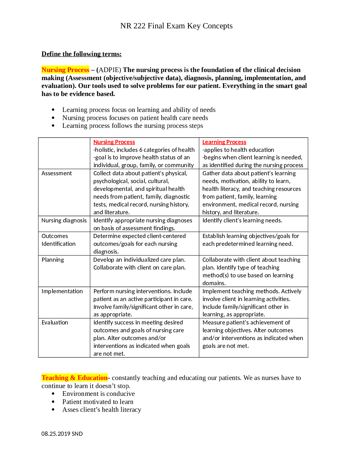Preview image of NR 222 Final Exam Key Concepts document