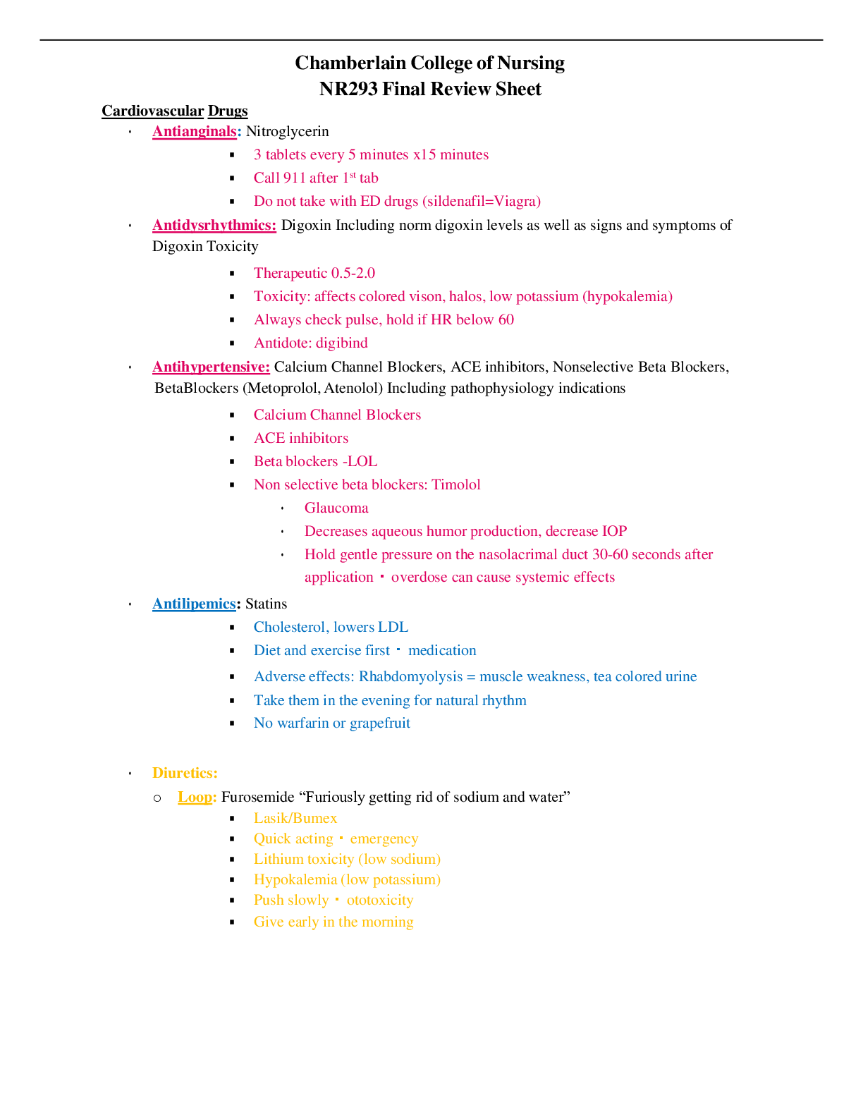 NR293/NR 293 Final Exam Study Guide (Latest 2022/2023) Pharmacology For ...