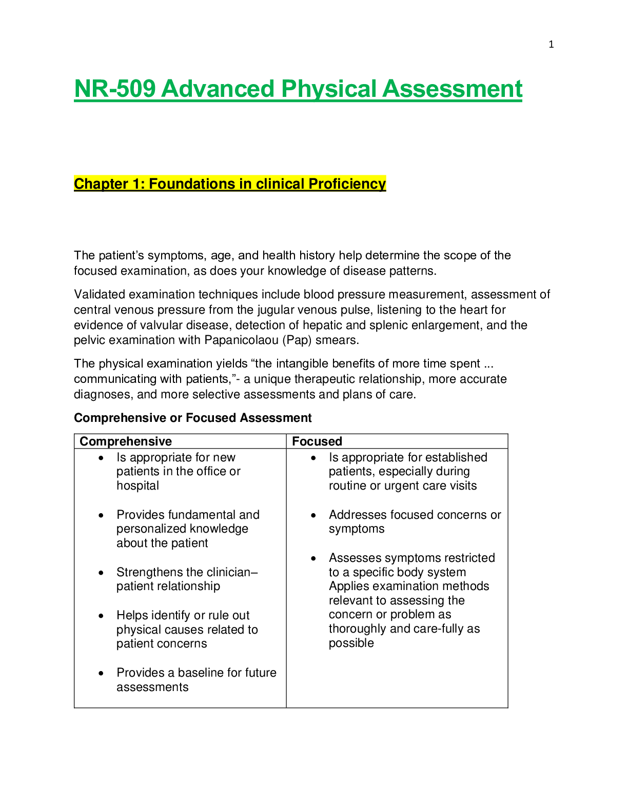 NR509 / NR 509: Advanced Physical Assessment Week 1 Chapter 1 Notes ...
