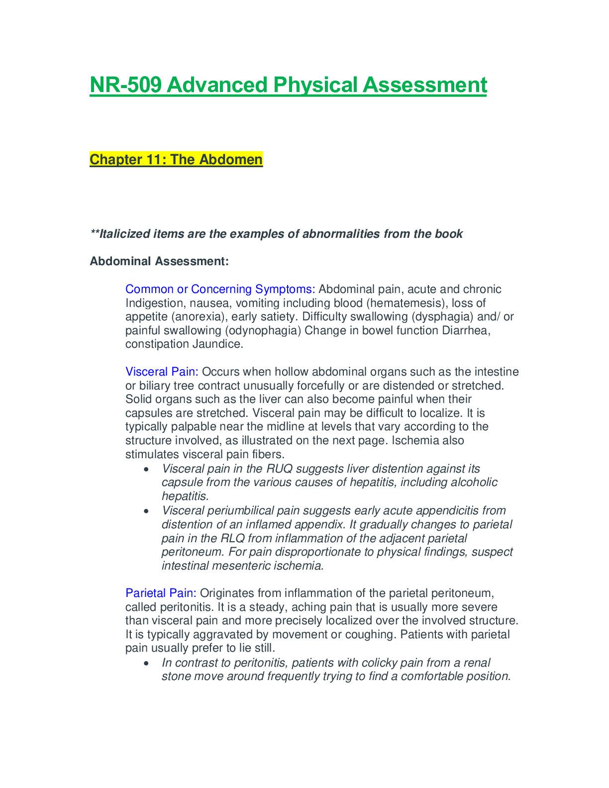 NR509 / NR 509: Advanced Physical Assessment Week 5 Chapter 11 Notes ...