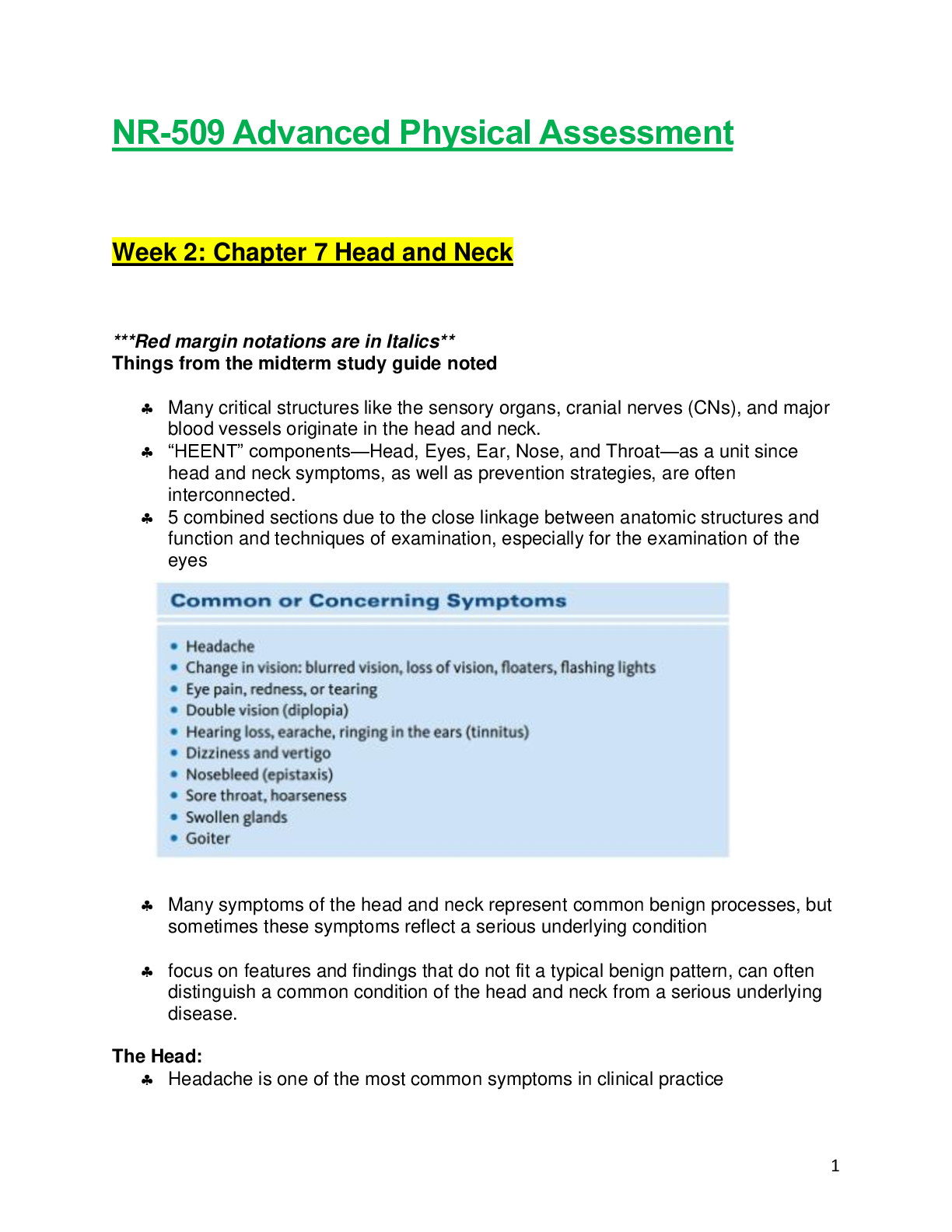 NR509 / NR 509: Advanced Physical Assessment Week 2 Chapter 7 Notes ...