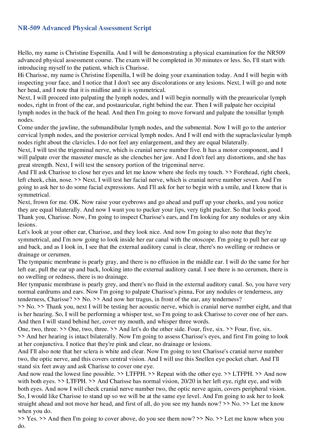 NR509 / NR 509: Advanced Physical Assessment Script Latest Update ...