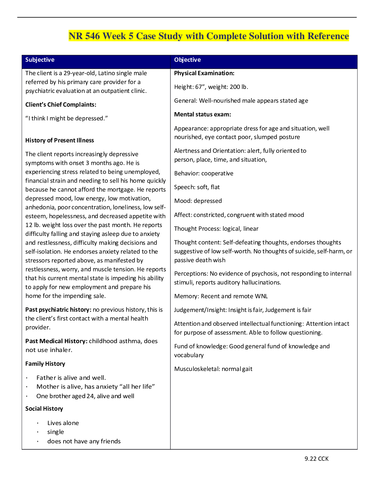 Preview image for NR 546 Week 5 Case Study with Complete Solution with Reference