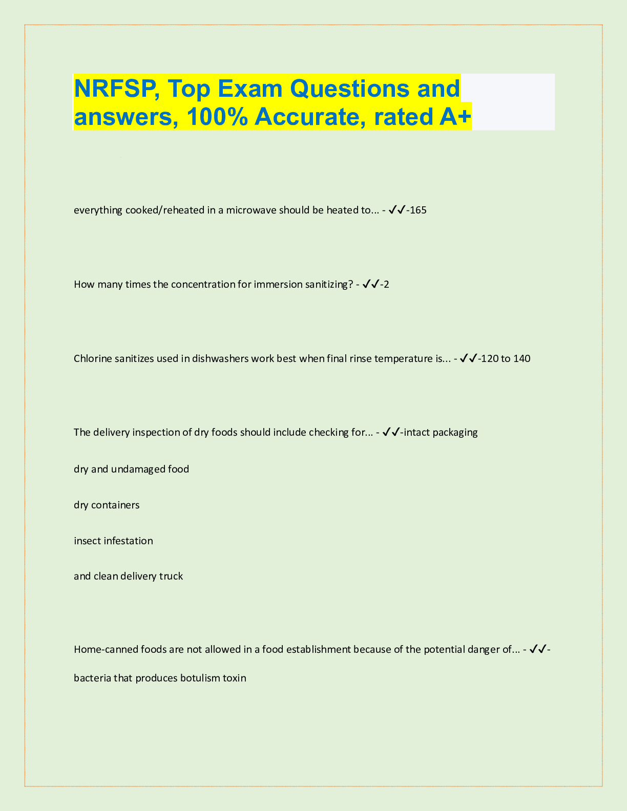 Preview image for NRFSP, Top Exam Questions and  answers, 100% Accurate, rated A+