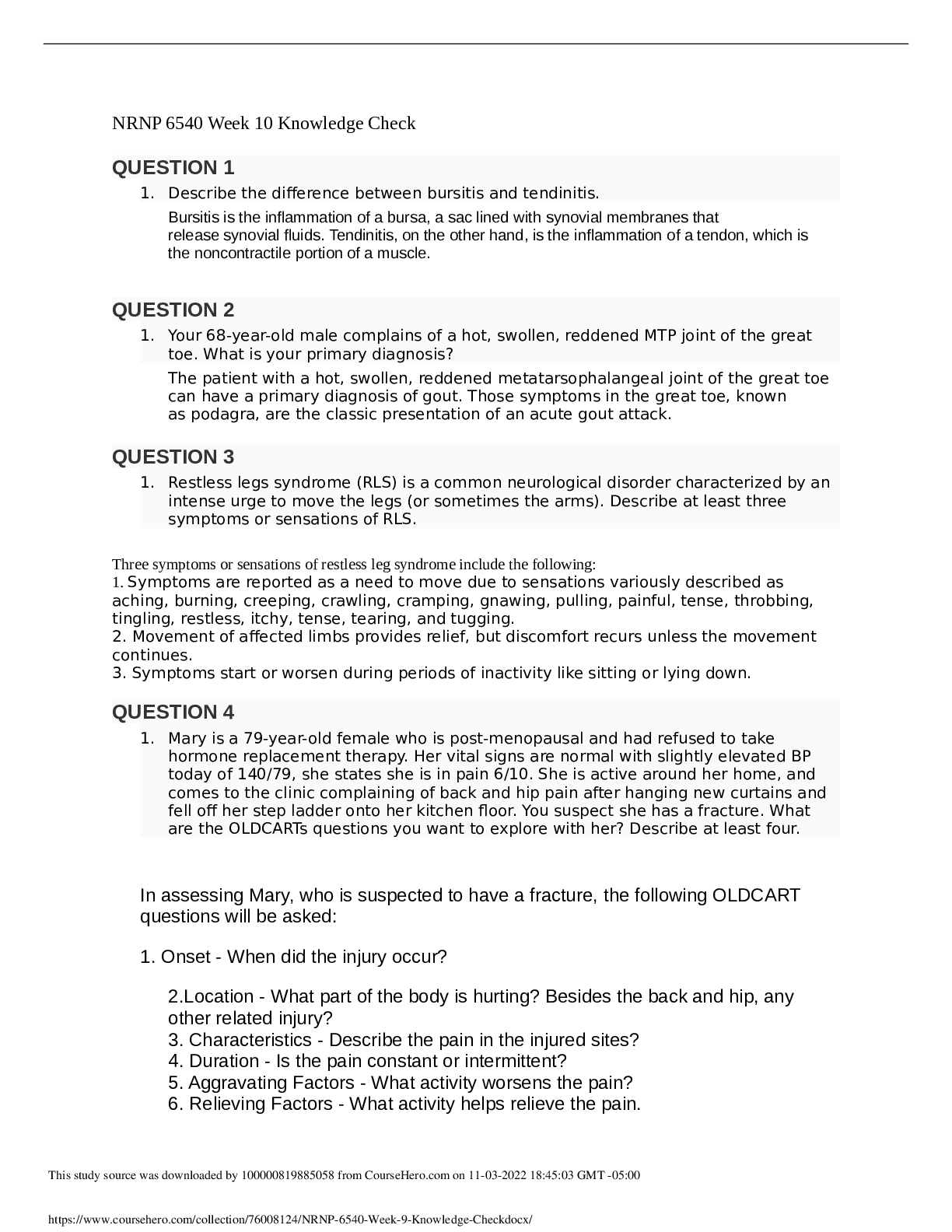 Recommended document preview for NRNP 6540 Week 10 Knowledge Check.