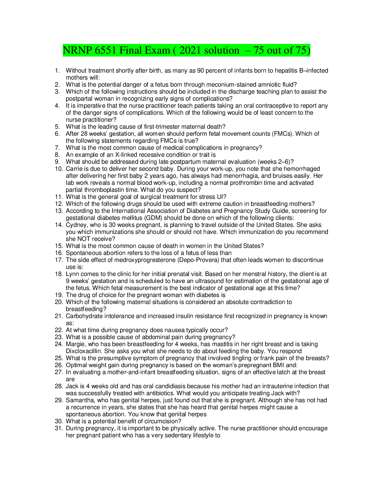 Preview image for NRNP 6551 Final Exam