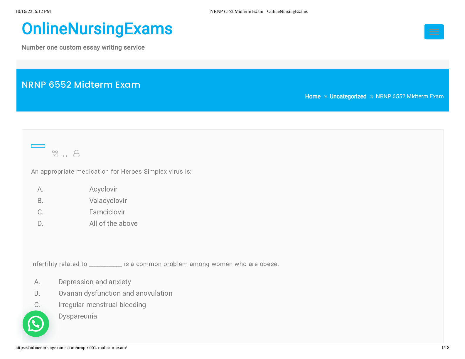 Preview image for NRNP 6552 Midterm Exam