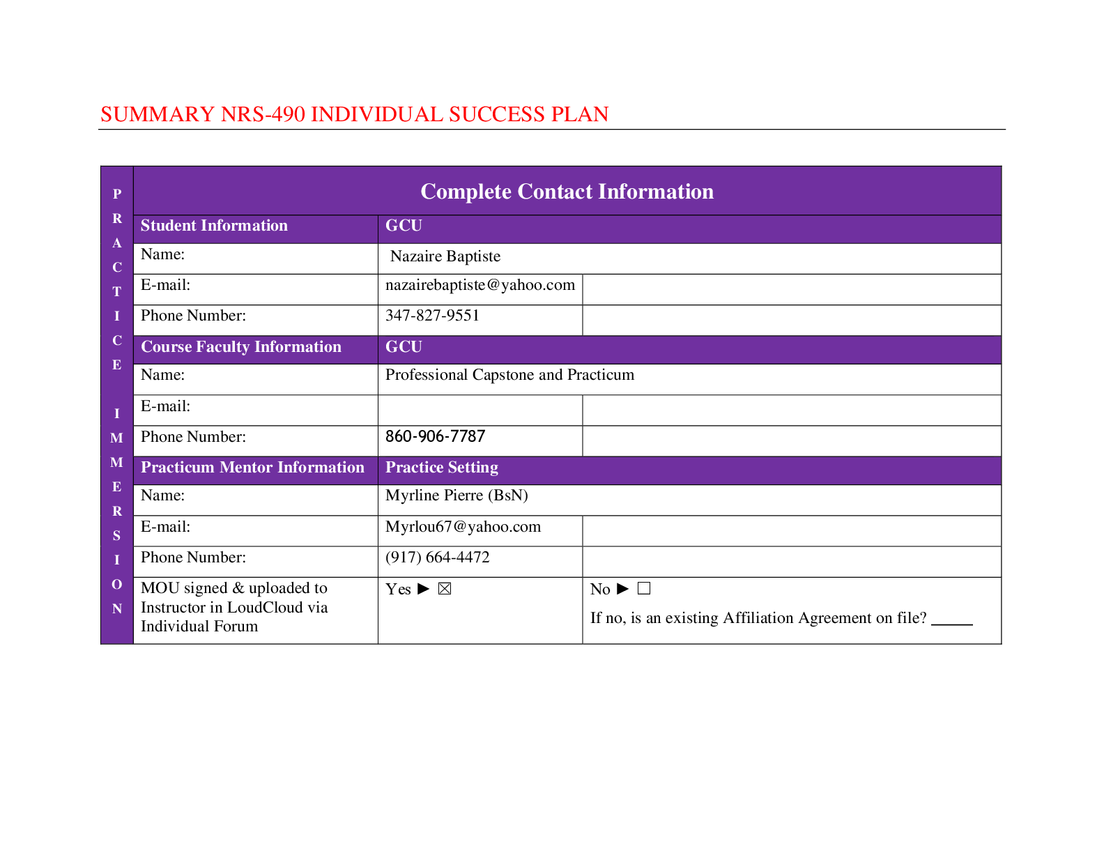Preview image of Summary NRS-490 Individual Success Plan document
