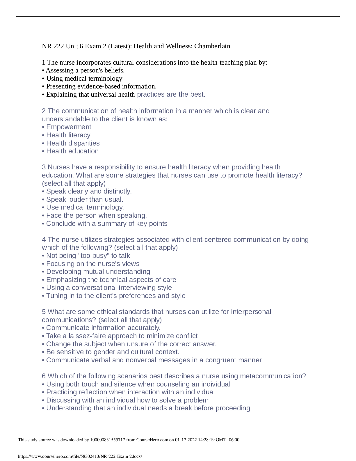 Preview image for NR 222 Exam 2