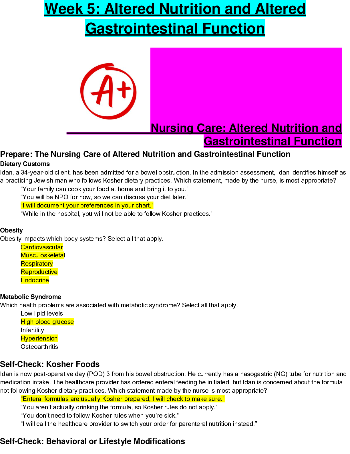 Preview of NR 324 - Adult Health I Week 5 Edapts (100% CORRECT ANSWERS)