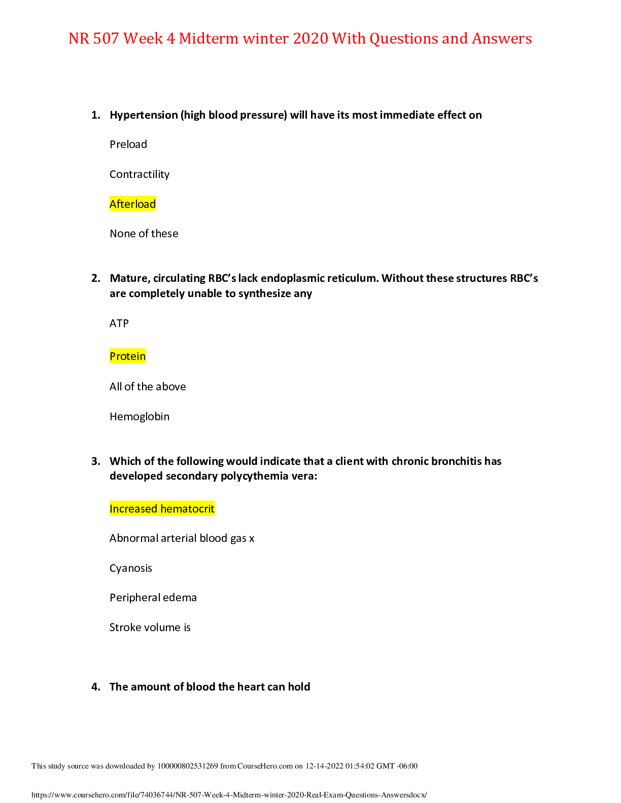 Preview image for NR 507 Week 4 Midterm winter 2020 With Questions and Answers,100% CORRECT