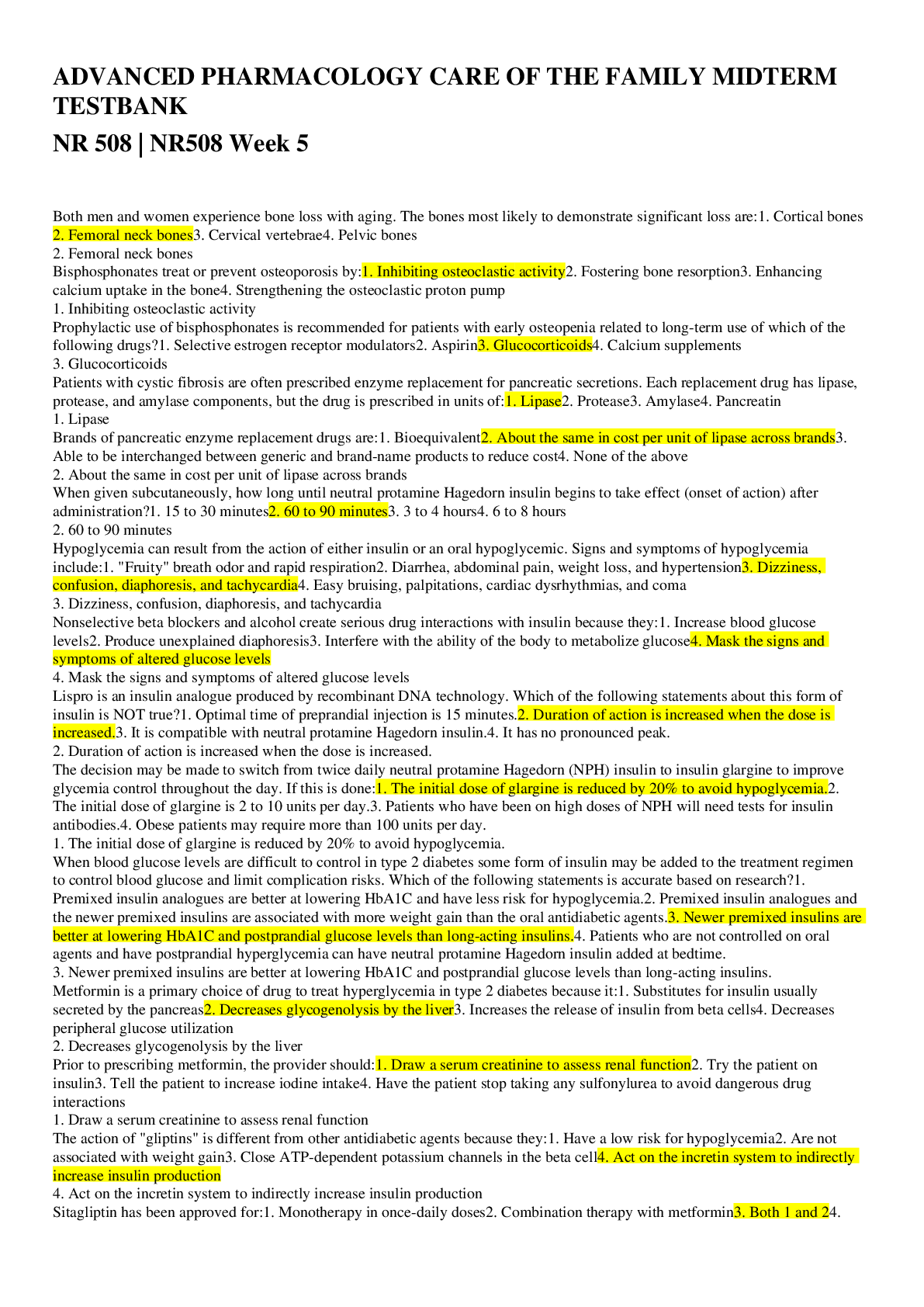 Preview image for ADVANCED PHARMACOLOGY CARE OF THE FAMILY MIDTERM TESTBANK NR 508 | NR508 Week 5