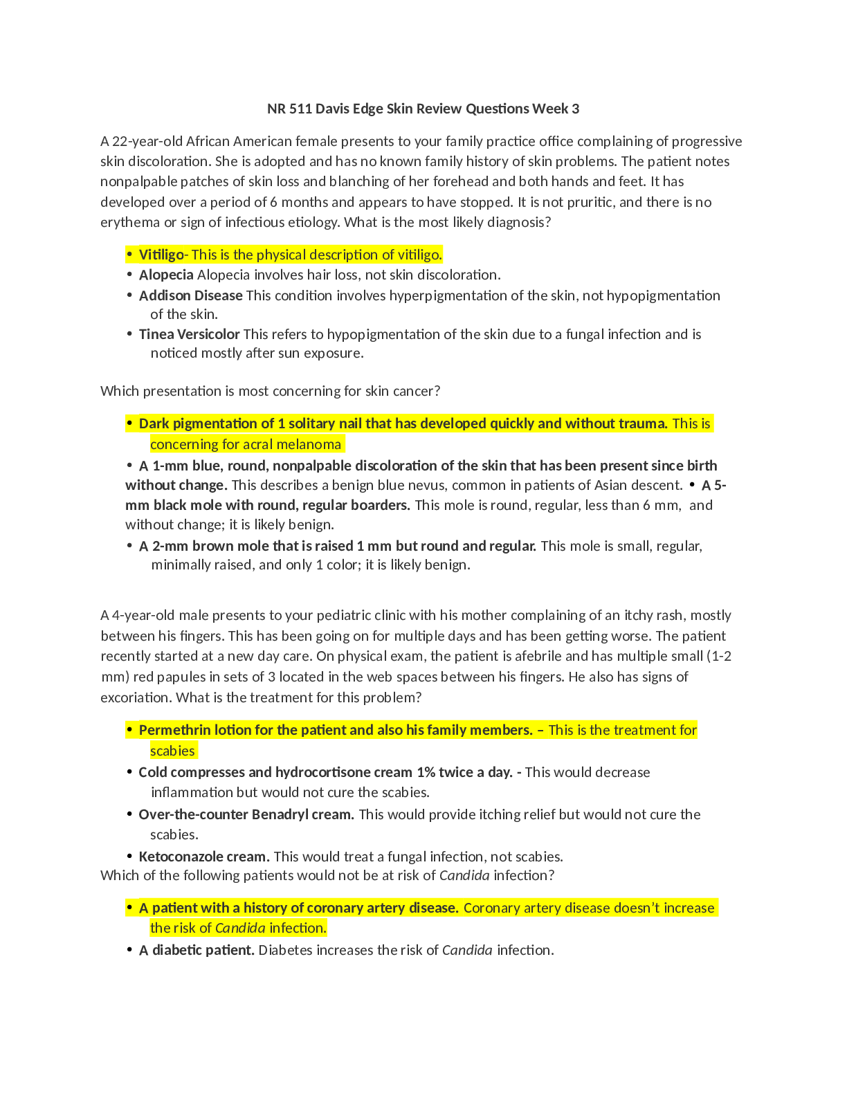 Preview image for NR 511 Davis Edge Skin Review Questions Week 3