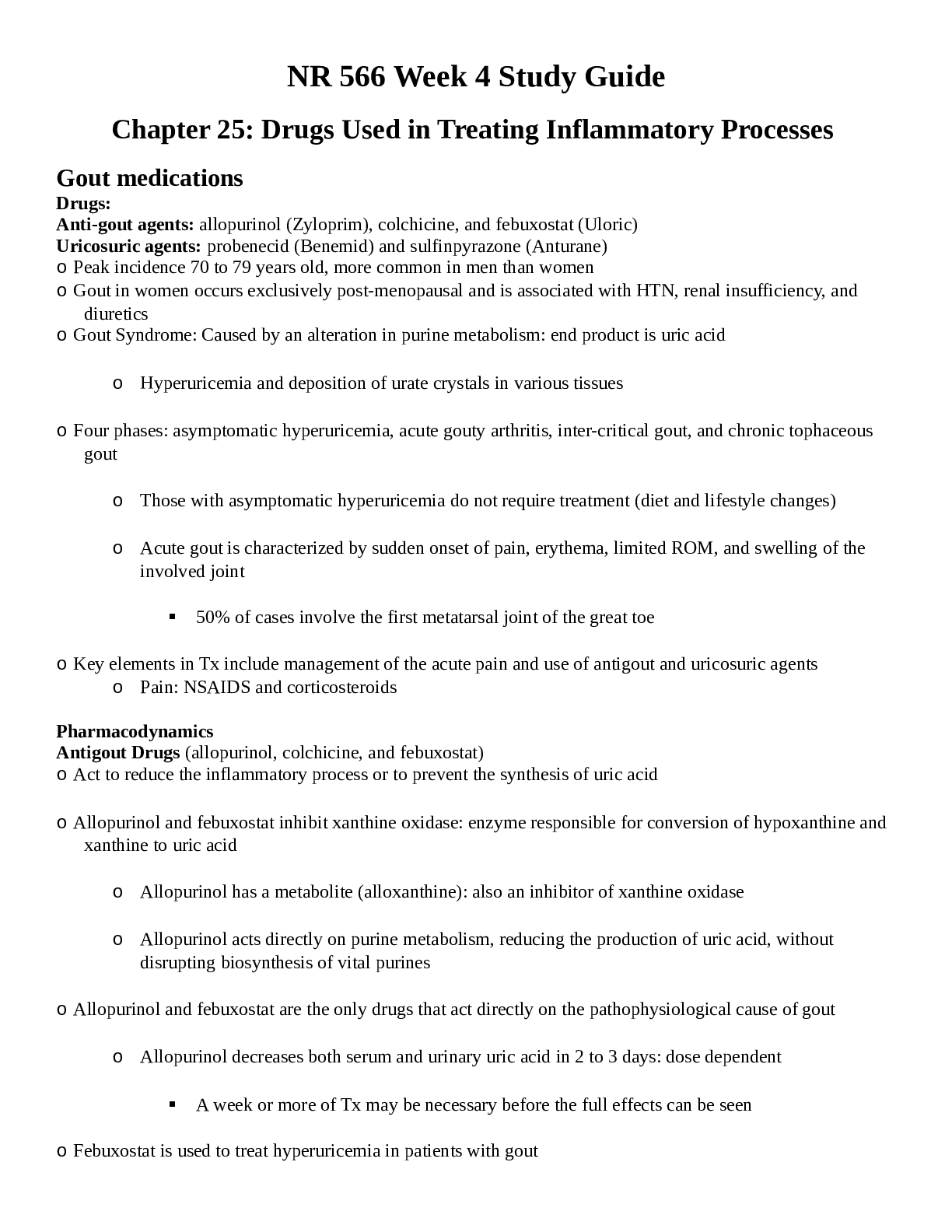 Preview image for NR 566 Week 4 Study Guide {2022} | Chapter 25: Drugs Used in Treating Inflammatory Processes