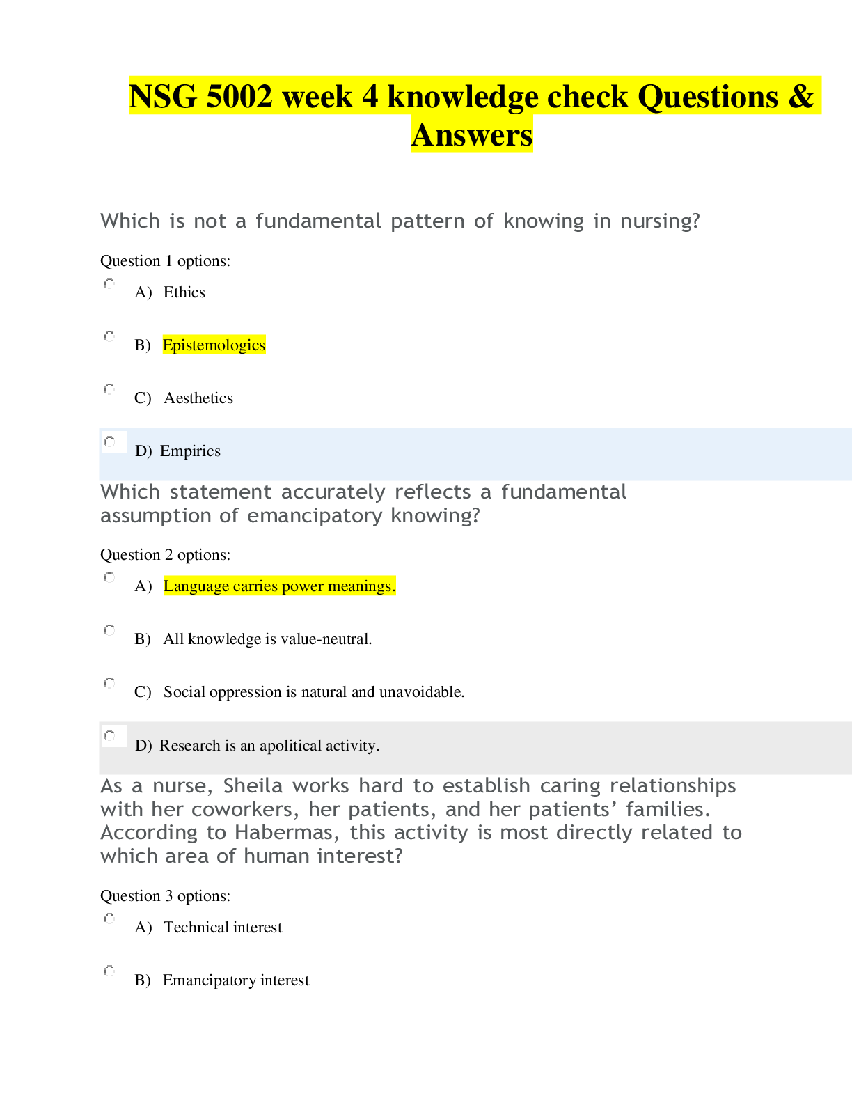 NSG 5002 week 4 knowledge check Questions & Answers-A+ Guide ...