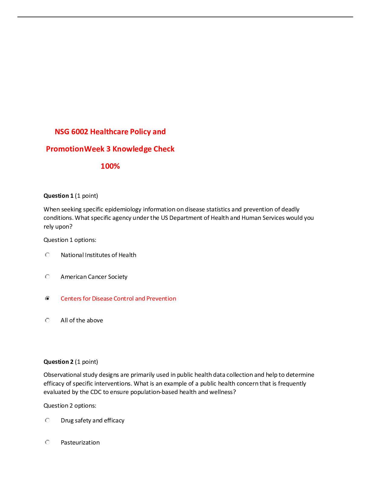 NSG 6002 Week 3 Knowledge Check Quiz / NSG6002 Week 3 Quiz (Knowledg ...