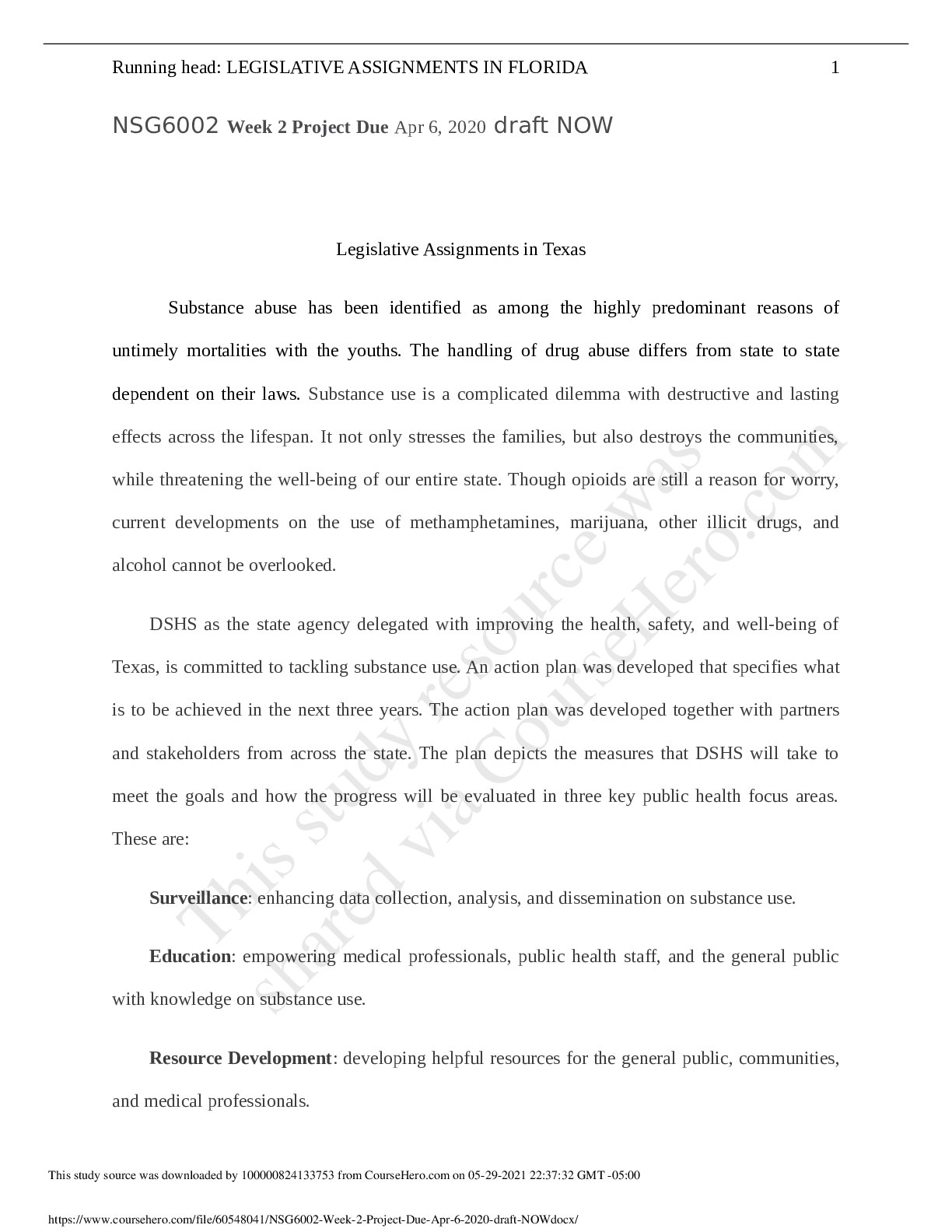 Preview of 2020-NSG6002 Week 2 Project Assignment-Essay- Advanced Nursing Practice II (NSG6002)