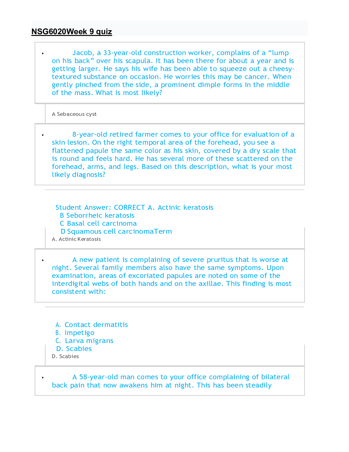 Preview image of NSG6020 Week 9 Quiz Latest document