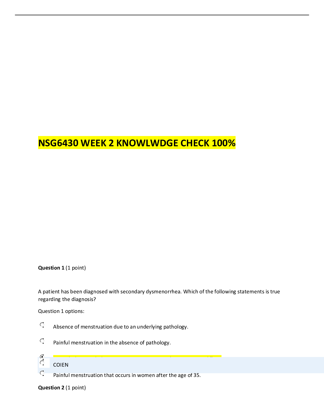 Preview of NSG 6430 Week 2 Knowledge Check-Question and Answers