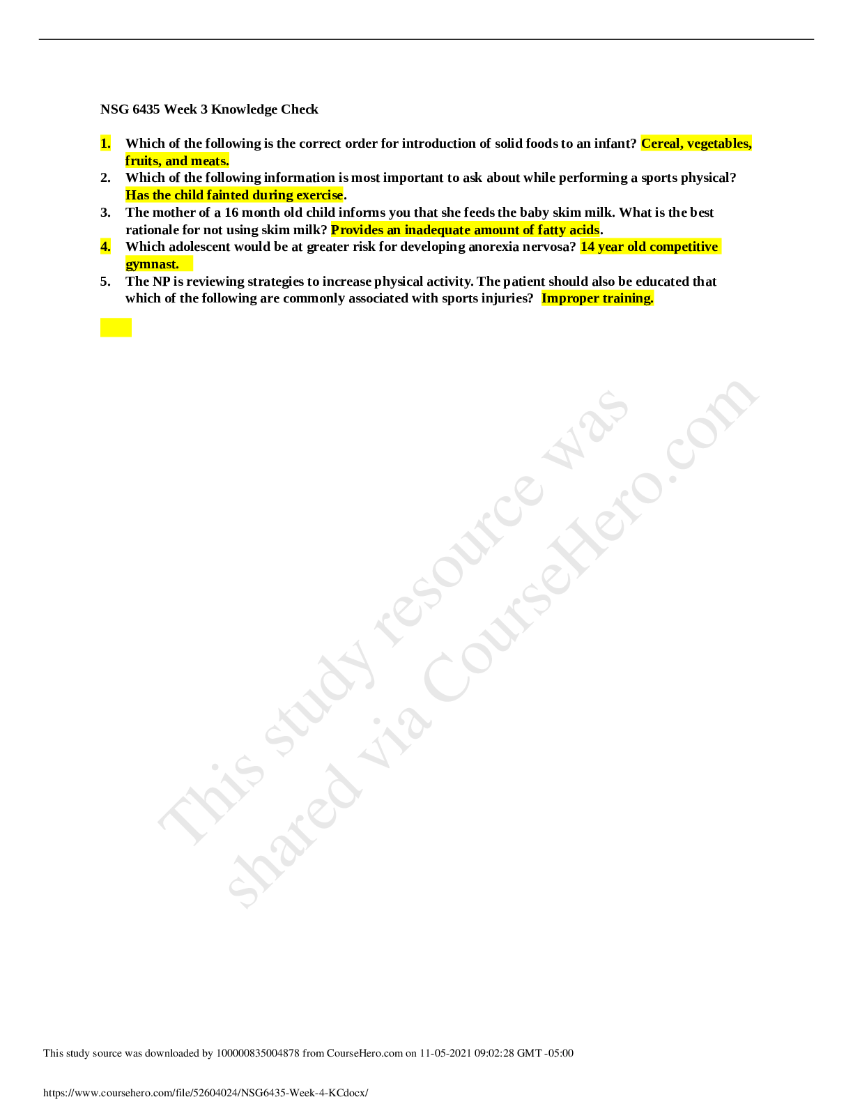 Preview image of NSG 6435WEEK 4 KNOWLEDGE CHECK document