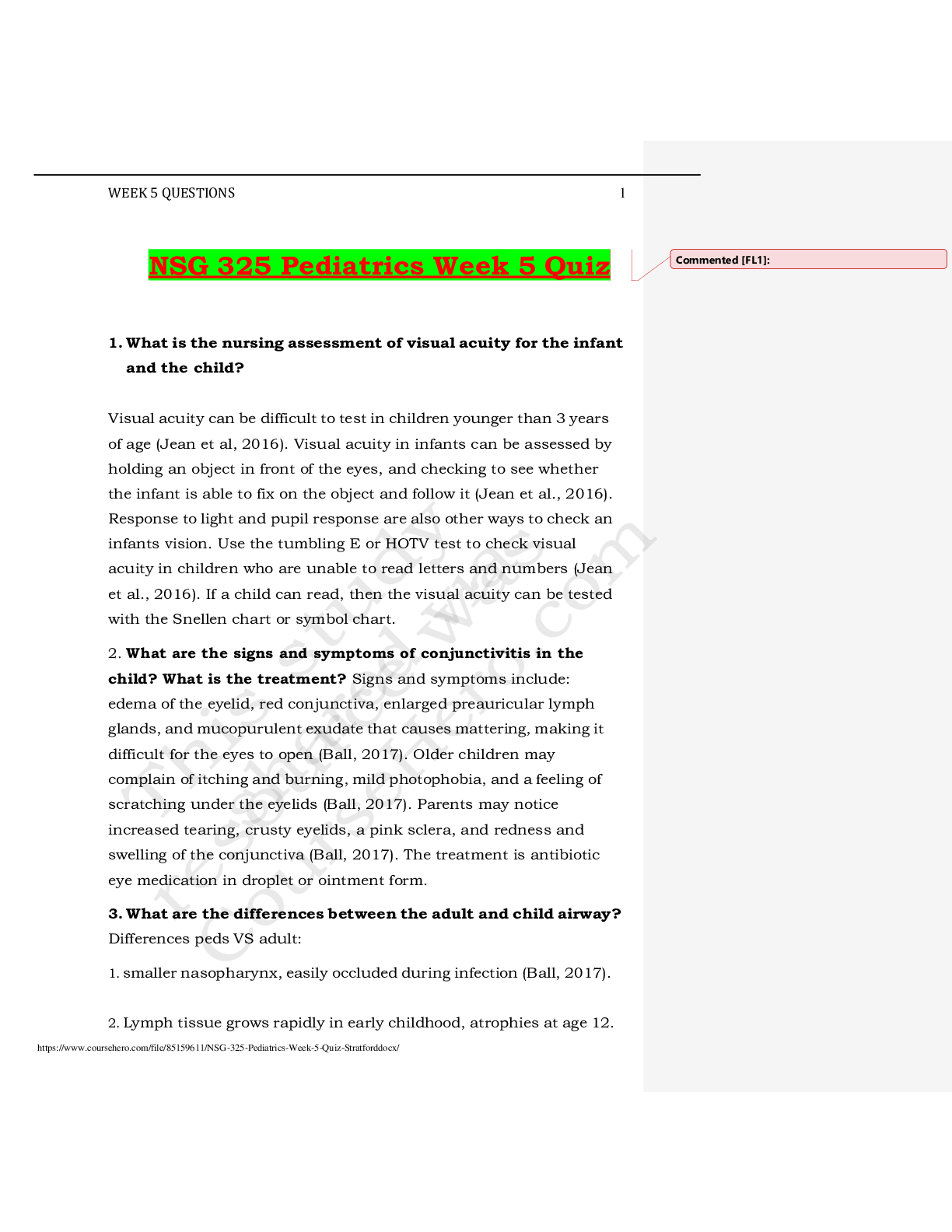 Preview image of NSG 325 Pediatrics document