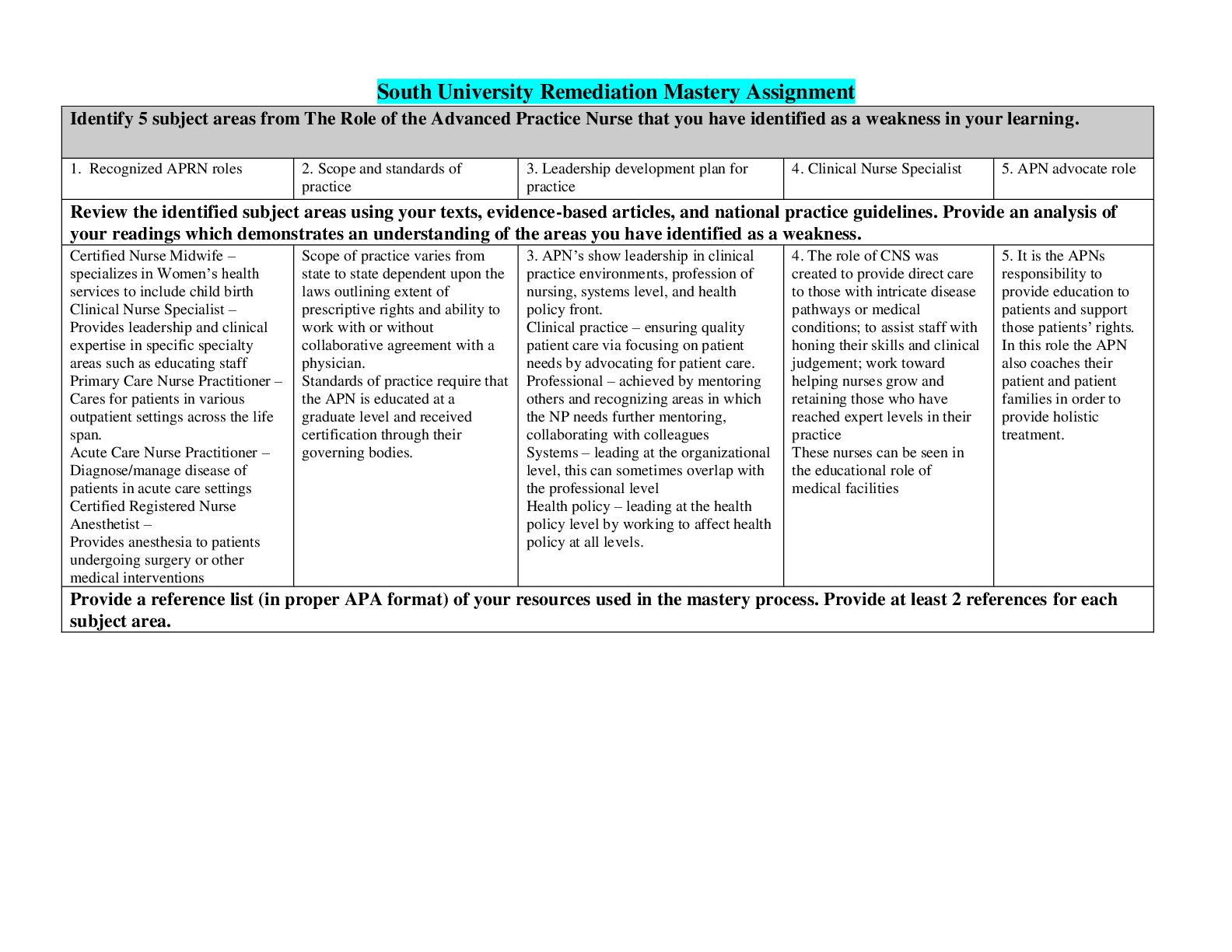 Preview image of NSG 6006 South University Mastery Assignment document