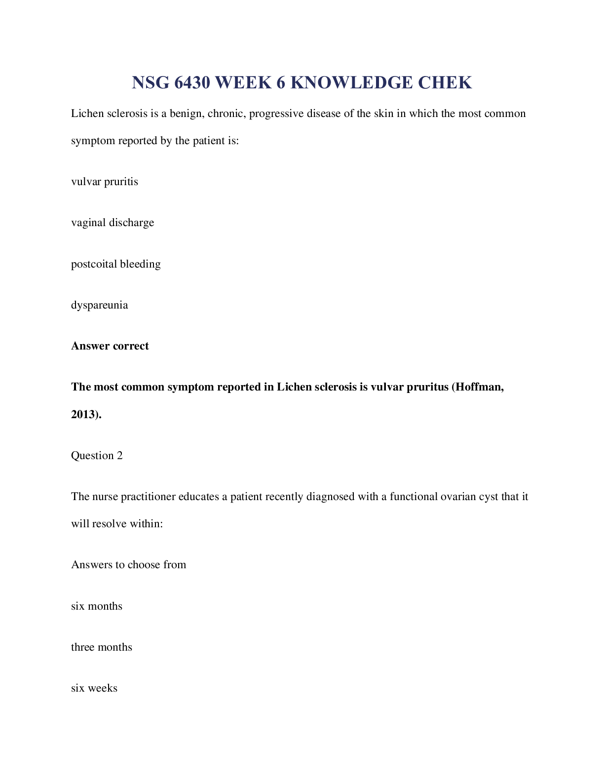 Preview image of NSG 6430 WEEK 6 KNOWLEDGE CHEK graded A document