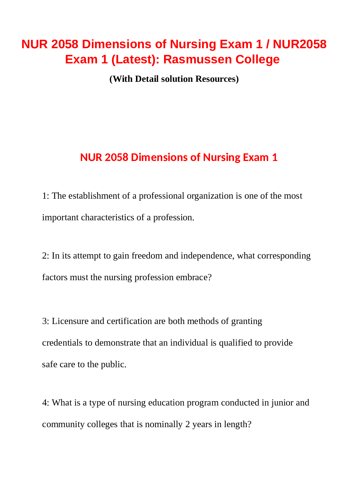 Preview image for NUR2058 Dimensions of Nursing Exam 1(2022)