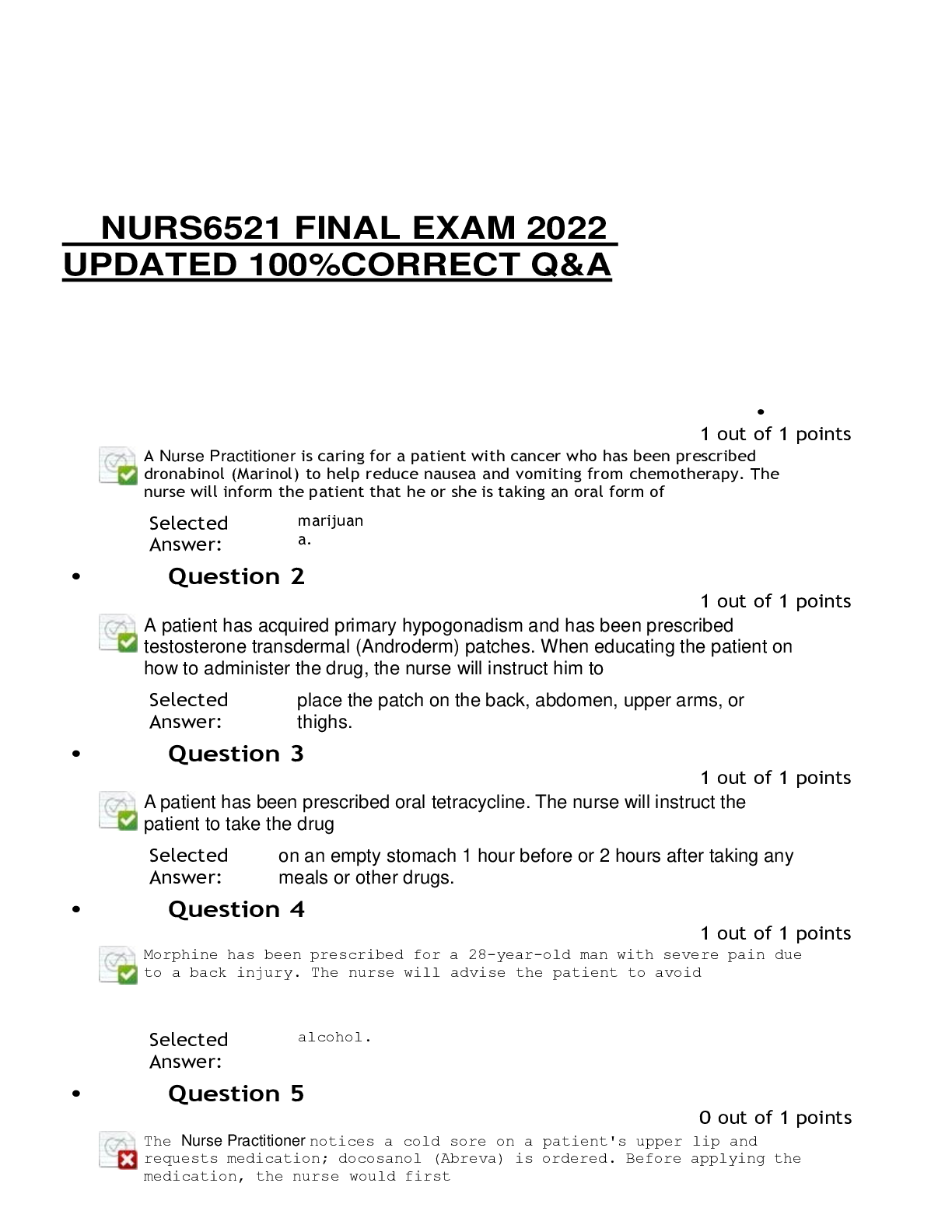 Preview image of NURS6521 FINAL EXAM 2022 UPDATED 100%CORRECT Q&A document