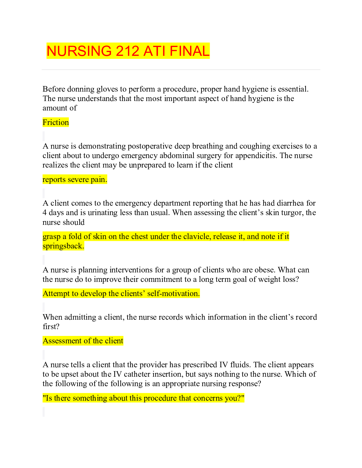 Preview image of NURSING 212 ATI FINAL,100% CORRECT document