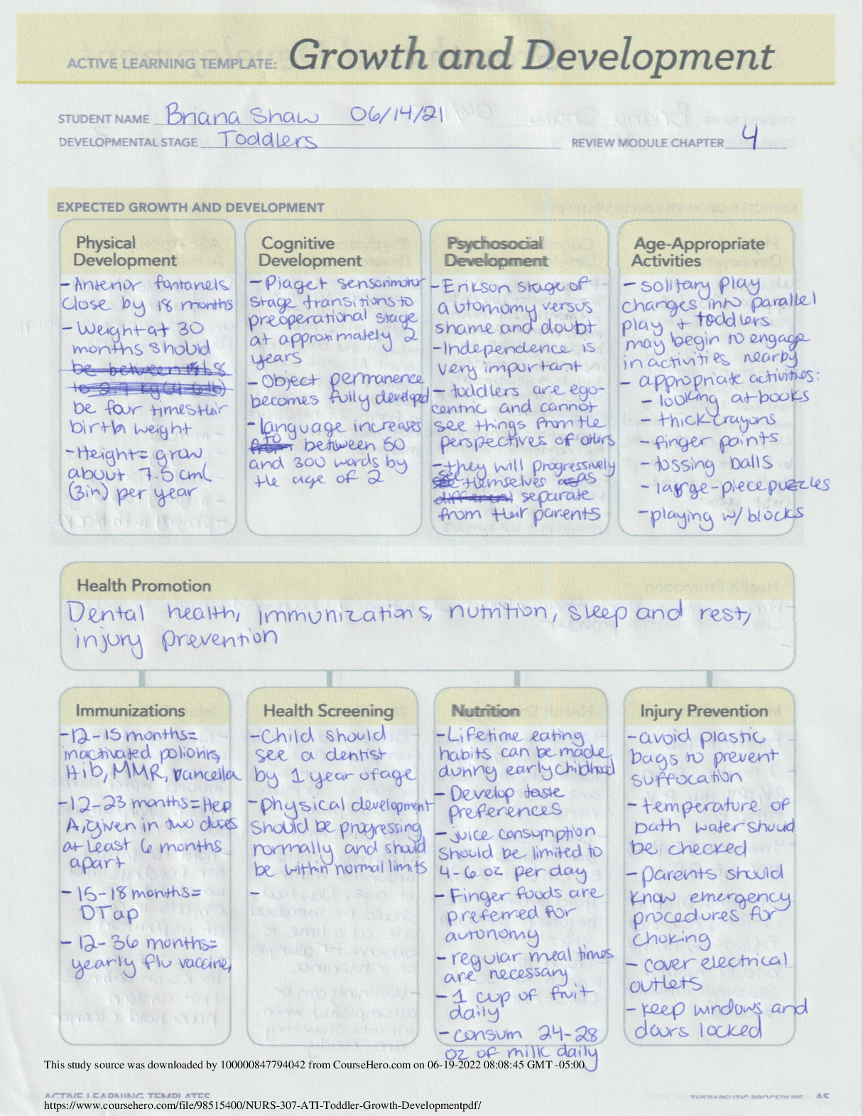 Preview image for NURS 307|ATI Toddler Growth & Development(with ALL test Question and Answers) latest 2022.pdf