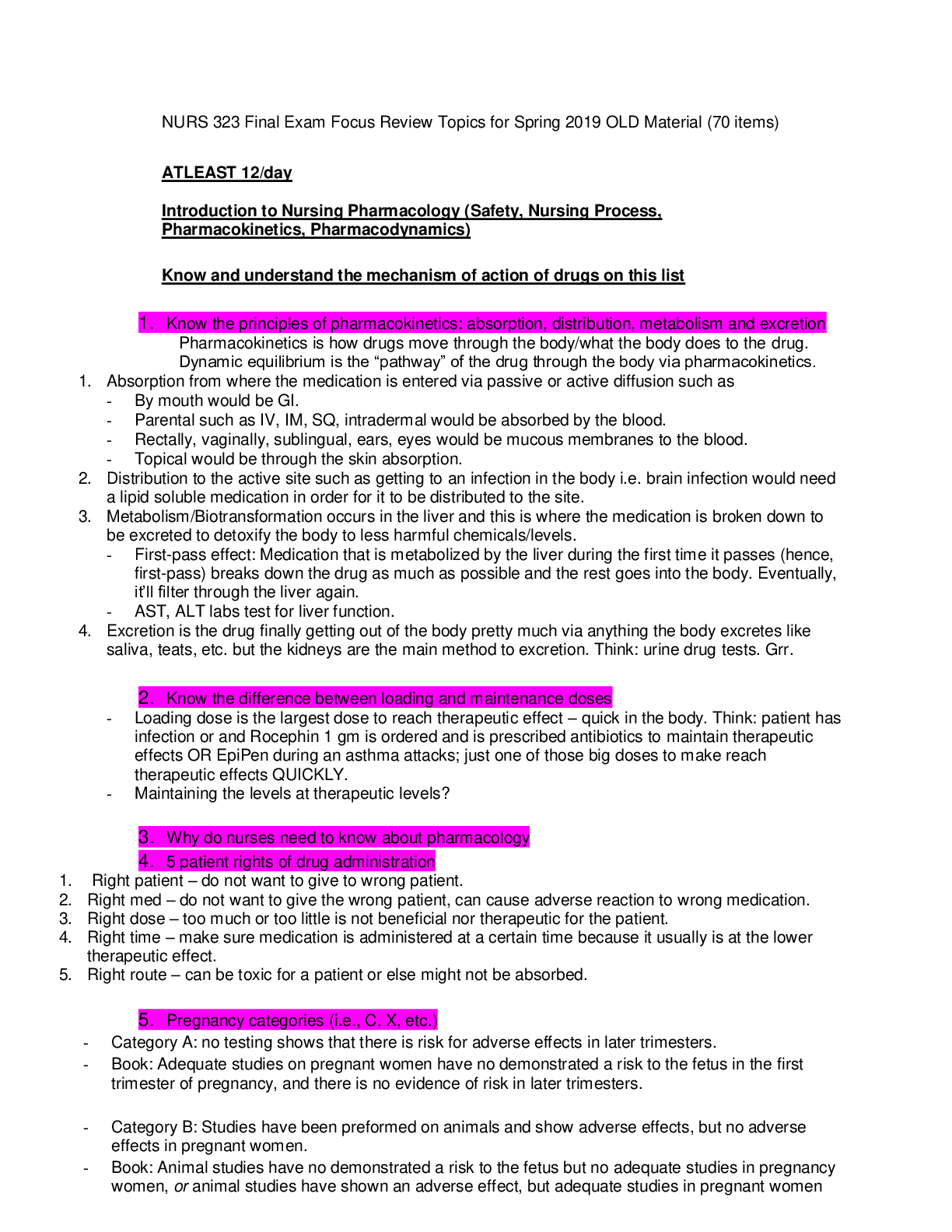 Preview image for NURS 323 Final Exam Focus Review Topics Spring 2019