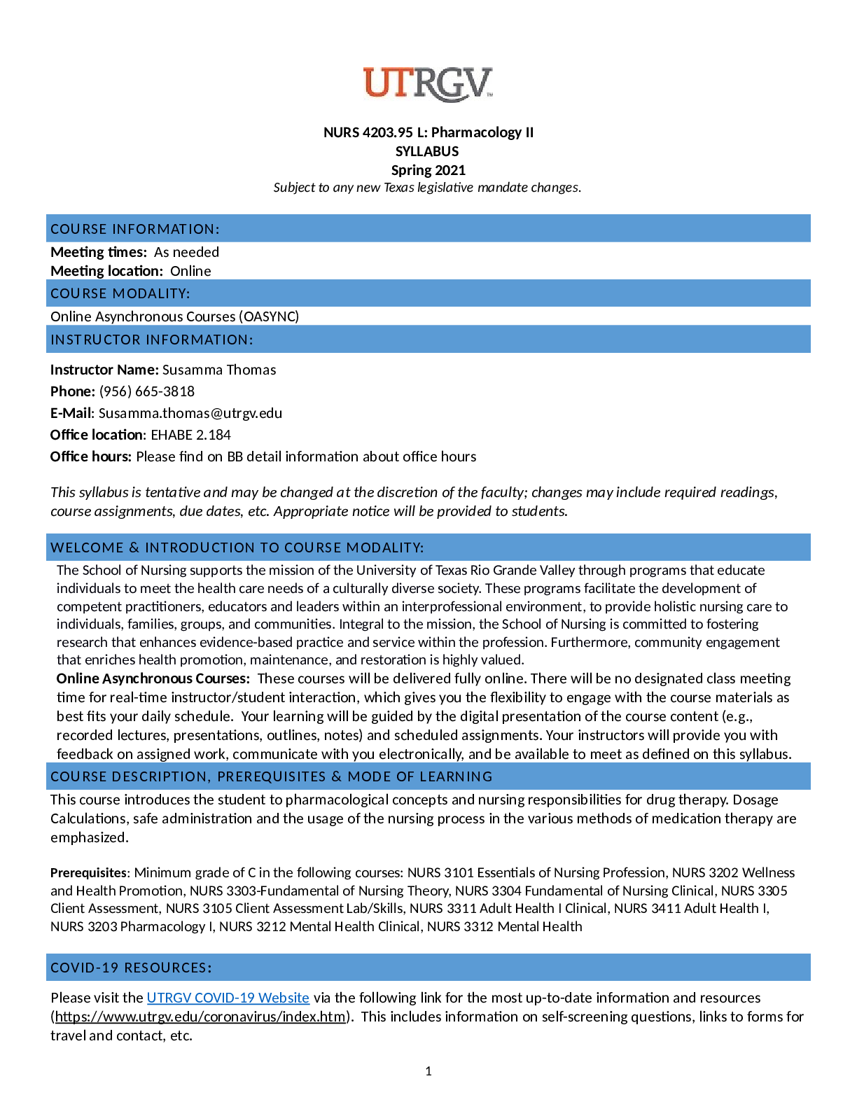 Preview of NURS 4203 Spring 2021 Pharmacology II Syllabus Accessible (1)F.docx